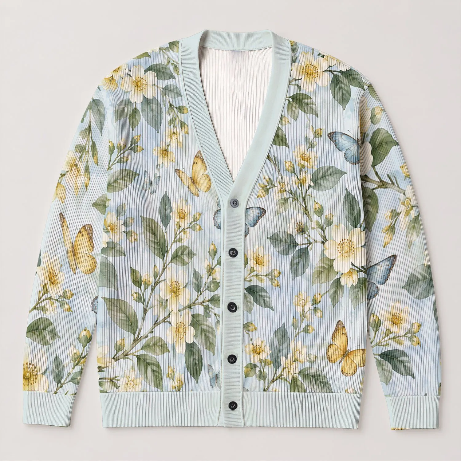 Watercolor Butterflies And Wildflowers For Spring Getaways And Everyday Style All-over Print Knitted Cardigan - 1