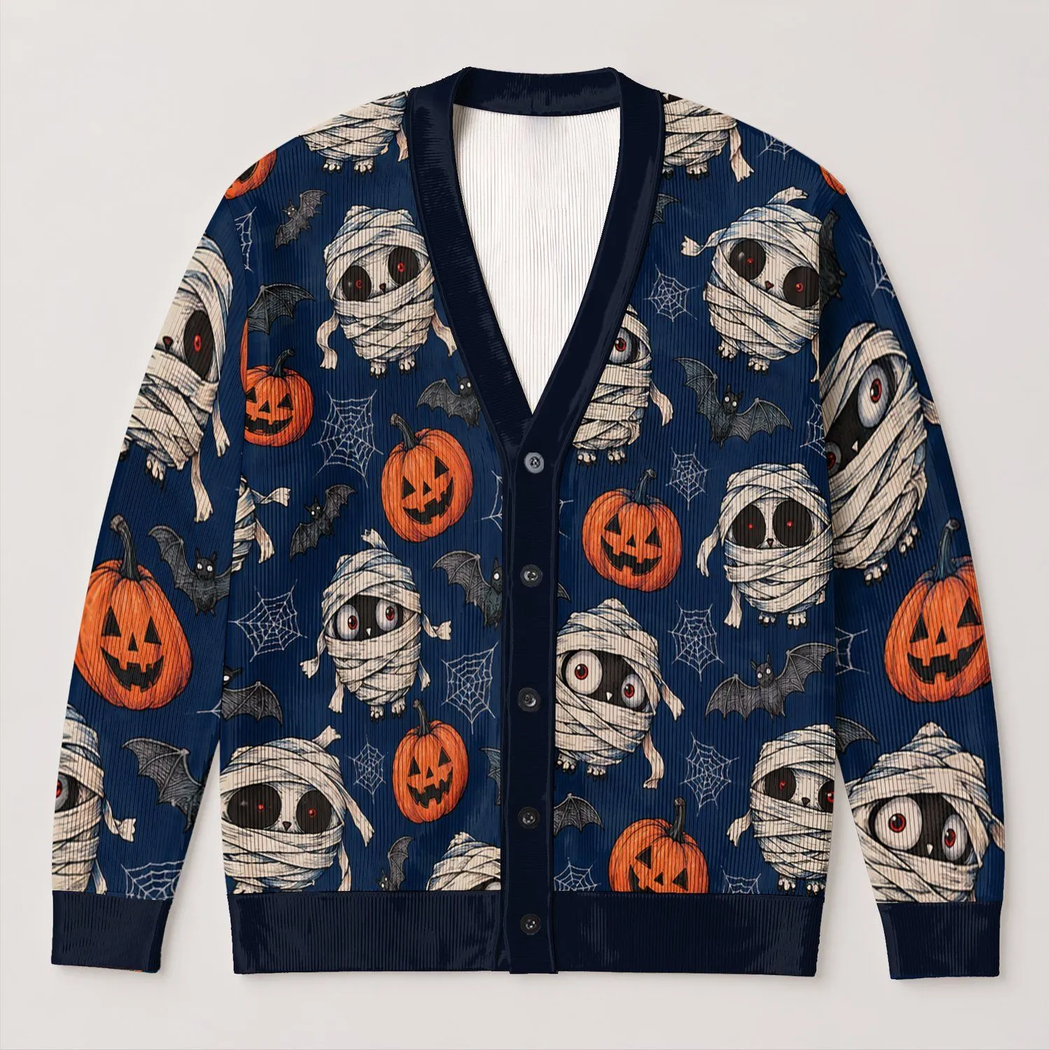 Mummy Pumpkin Halloween Style for Parties and Fall Layering Women's Plus Size Outfits All-over Print Knitted Cardigan - 1