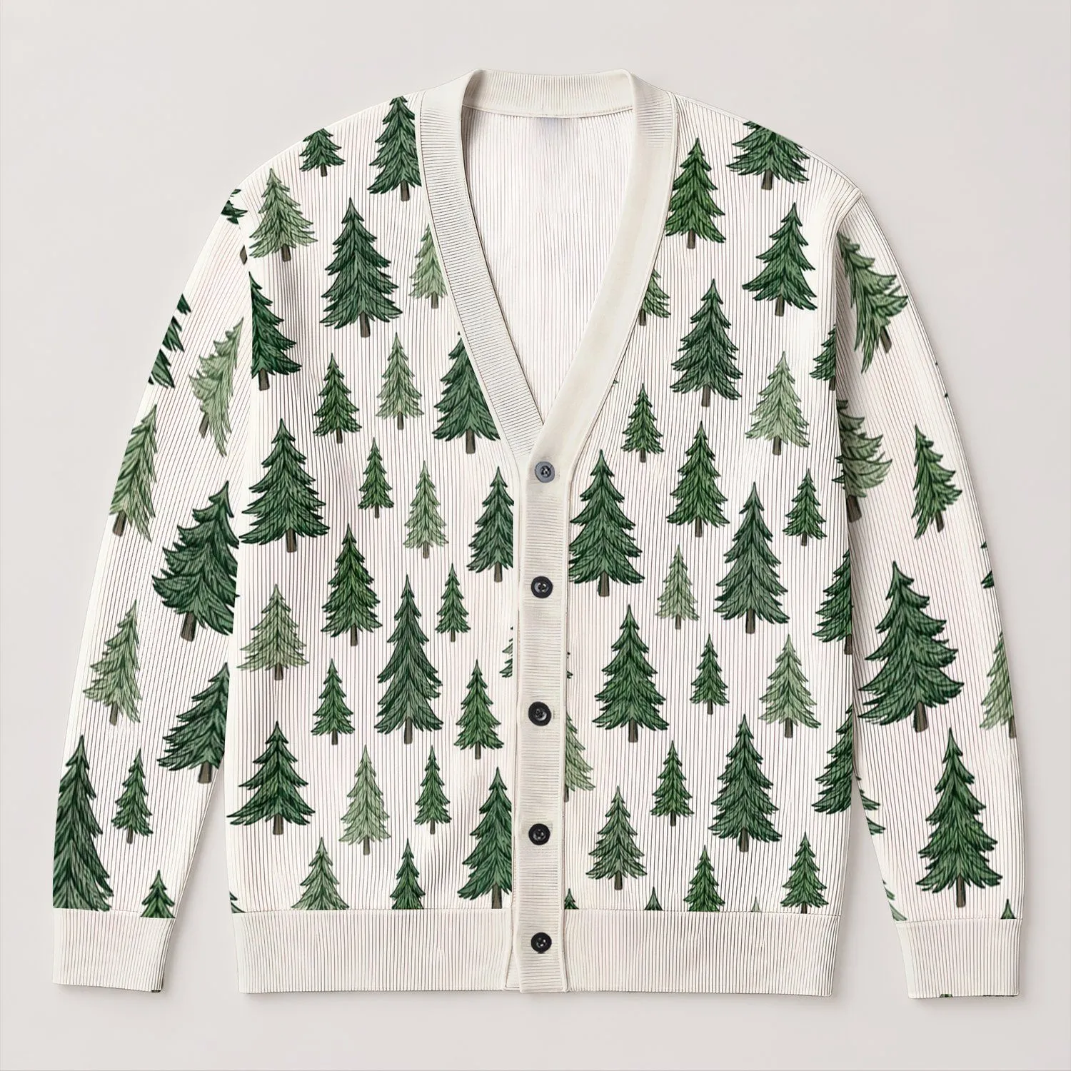 Green Christmas Tree Holiday Style for Festive Gatherings and Cozy Winter Layering All-over Print Knitted Cardigan - 1