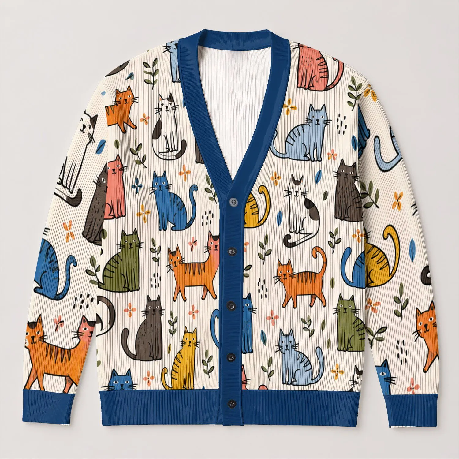 Colorful Hand-Drawn Cats For Relaxed Everyday Layering And Playful Casual Style Lovers All-over Print Knitted Cardigan - 1