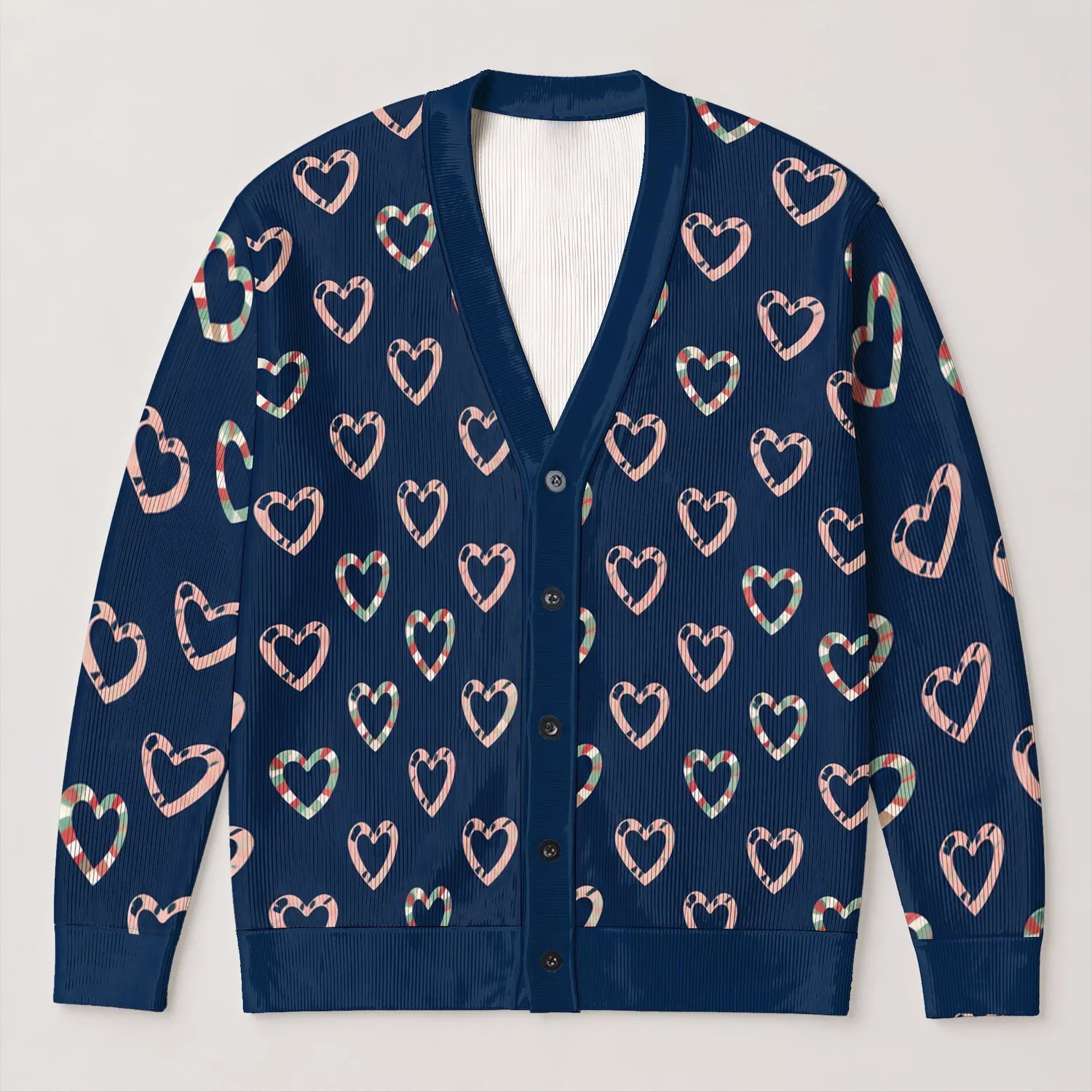 Candy Cane Heart Motifs for Festive Date Nights and Casual Layering for Women Everywhere All-over Print Knitted Cardigan - 1