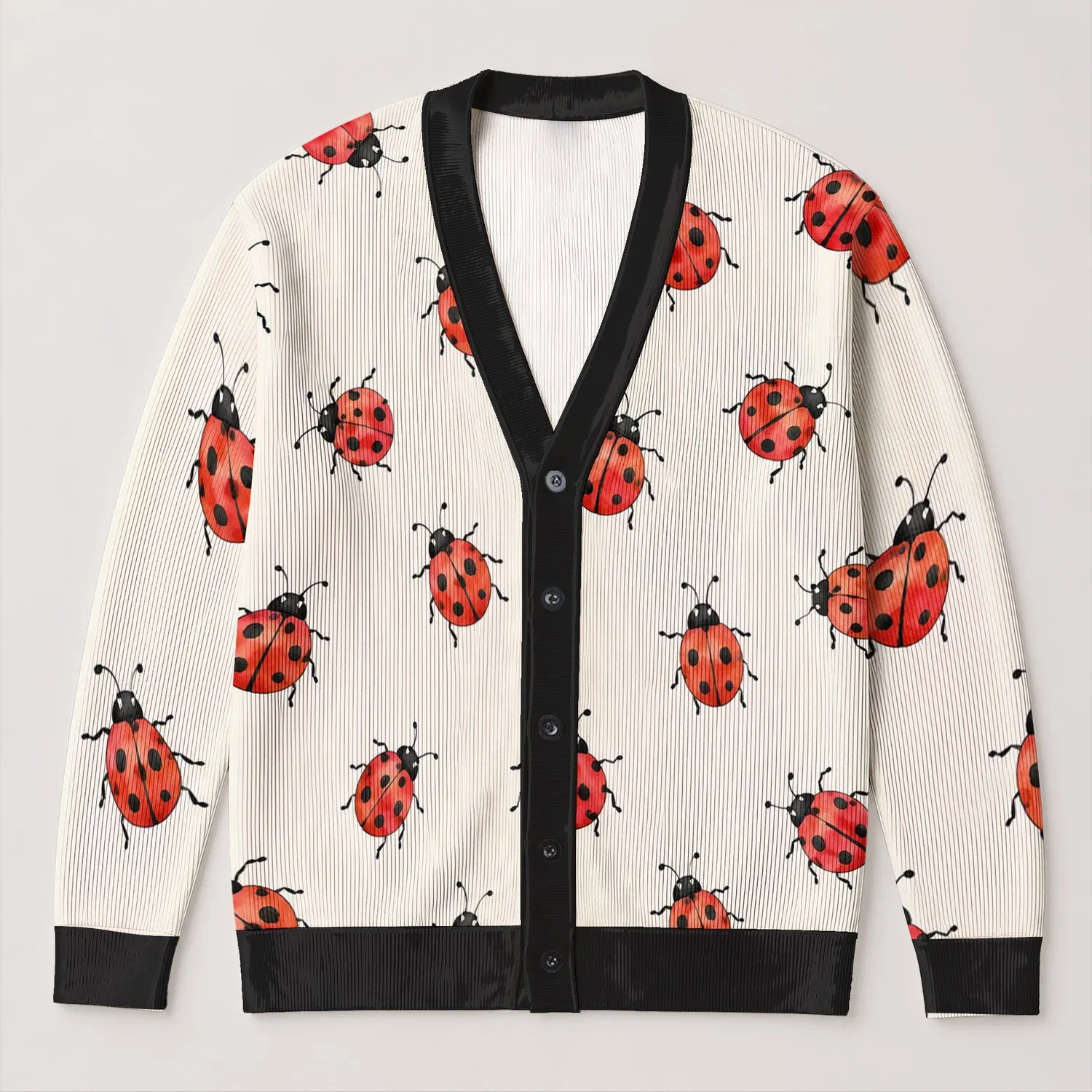 Playful Red Ladybug Garden Charm for Cozy Fall Layering, Gifts for Bug Lovers, All Ages All-over Print Knitted Cardigan - 1