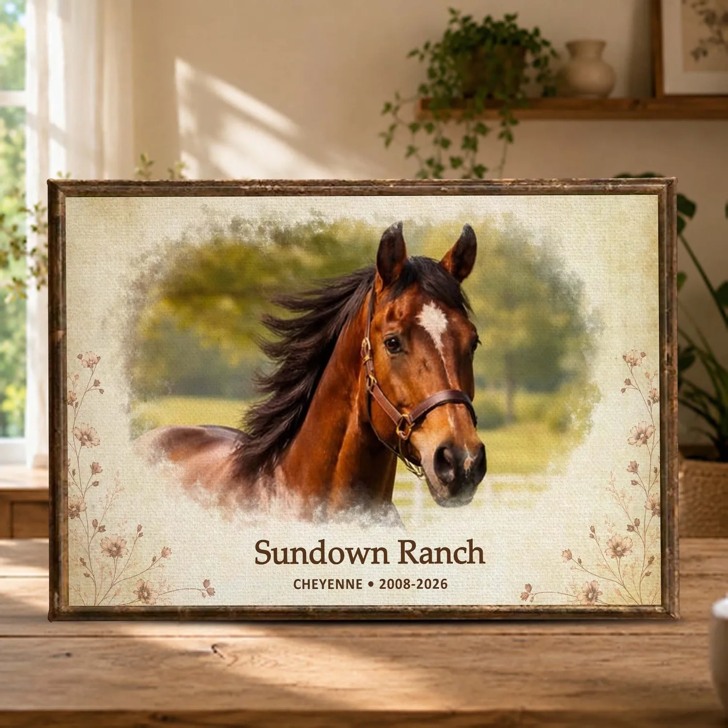 Personalized Horse Memorial Canvas – Custom Watercolor Portrait from Photo, Horse Loss Sympathy Gift - 1