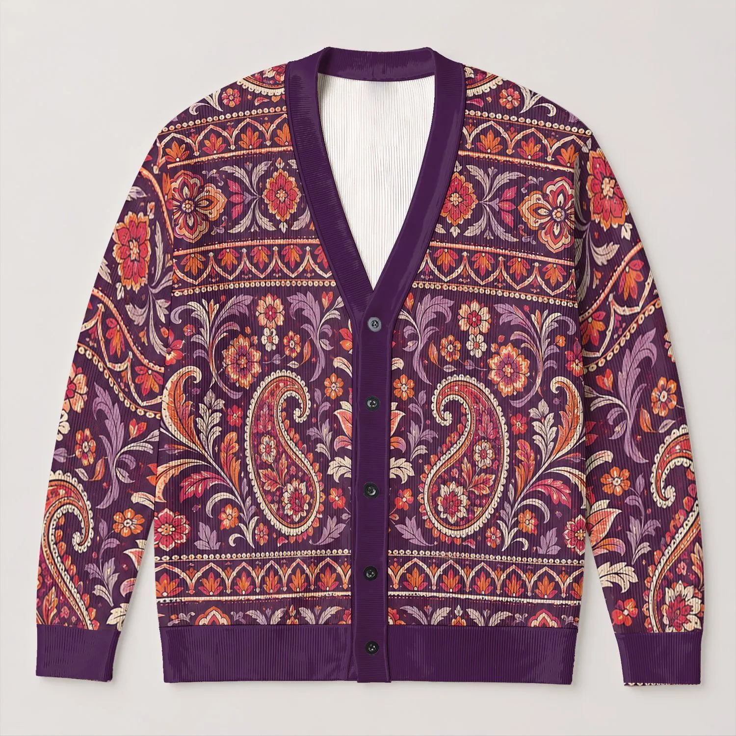 Bohemian Paisley Floral Motifs For Everyday Layering And Artistic Casual Style Looks All-over Print Knitted Cardigan - 1
