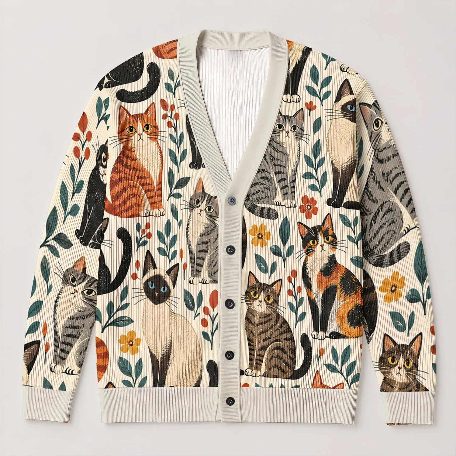 Colorful Cat Faces For Cozy Autumn Outings, Vacation Layering, And Everyday Women's Style All-over Print Knitted Cardigan - 1
