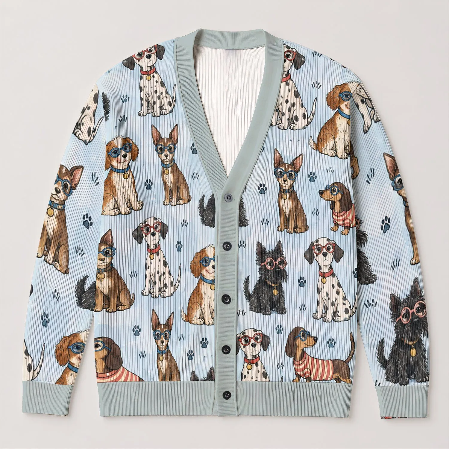 Whimsical Dog Lovers Gift for Cozy Autumn Outings and Casual Weekend Layering Style All-over Print Knitted Cardigan - 1