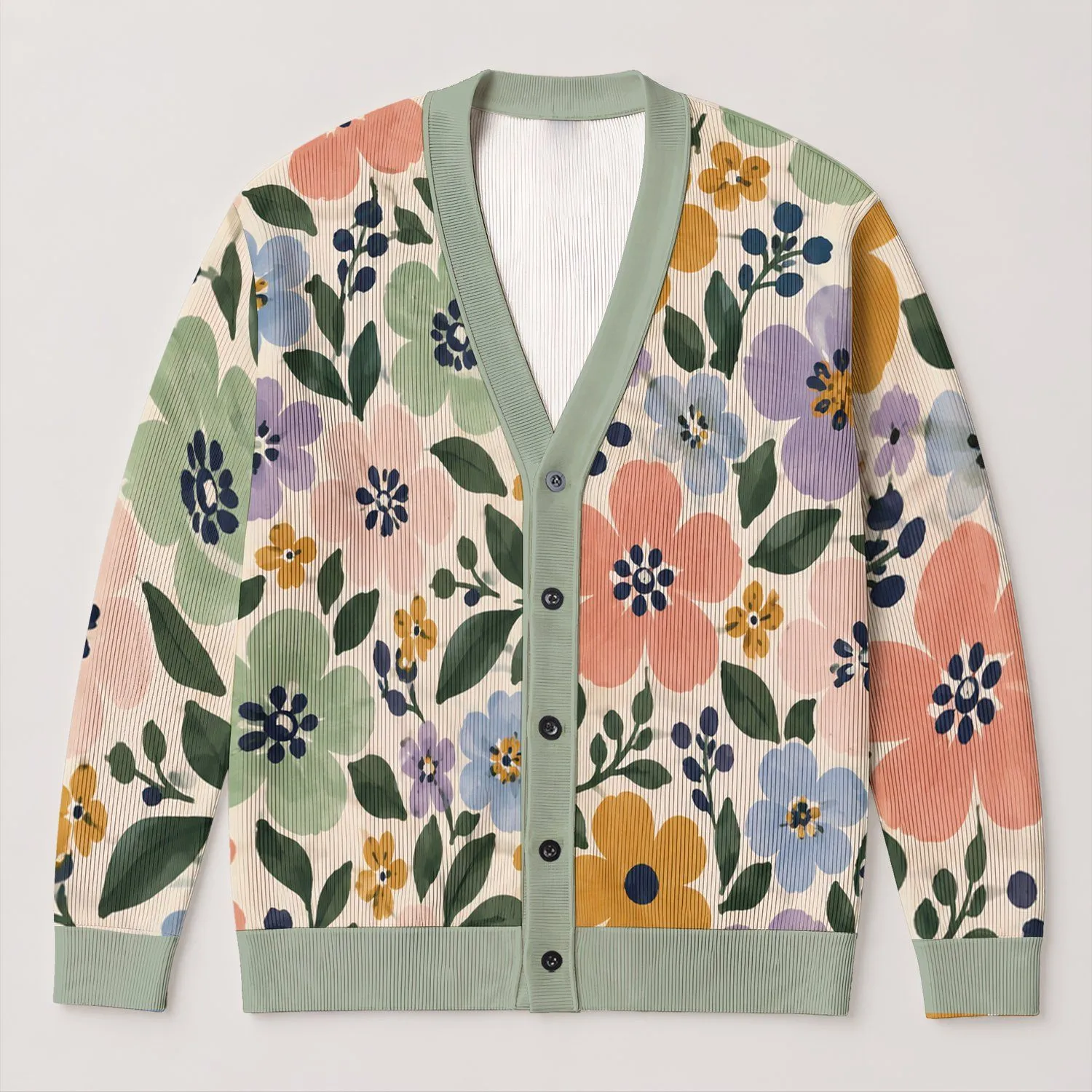 Pastel Floral Garden Motifs for Easy Spring Layering and Casual Weekend Outings All-over Print Knitted Cardigan - 1