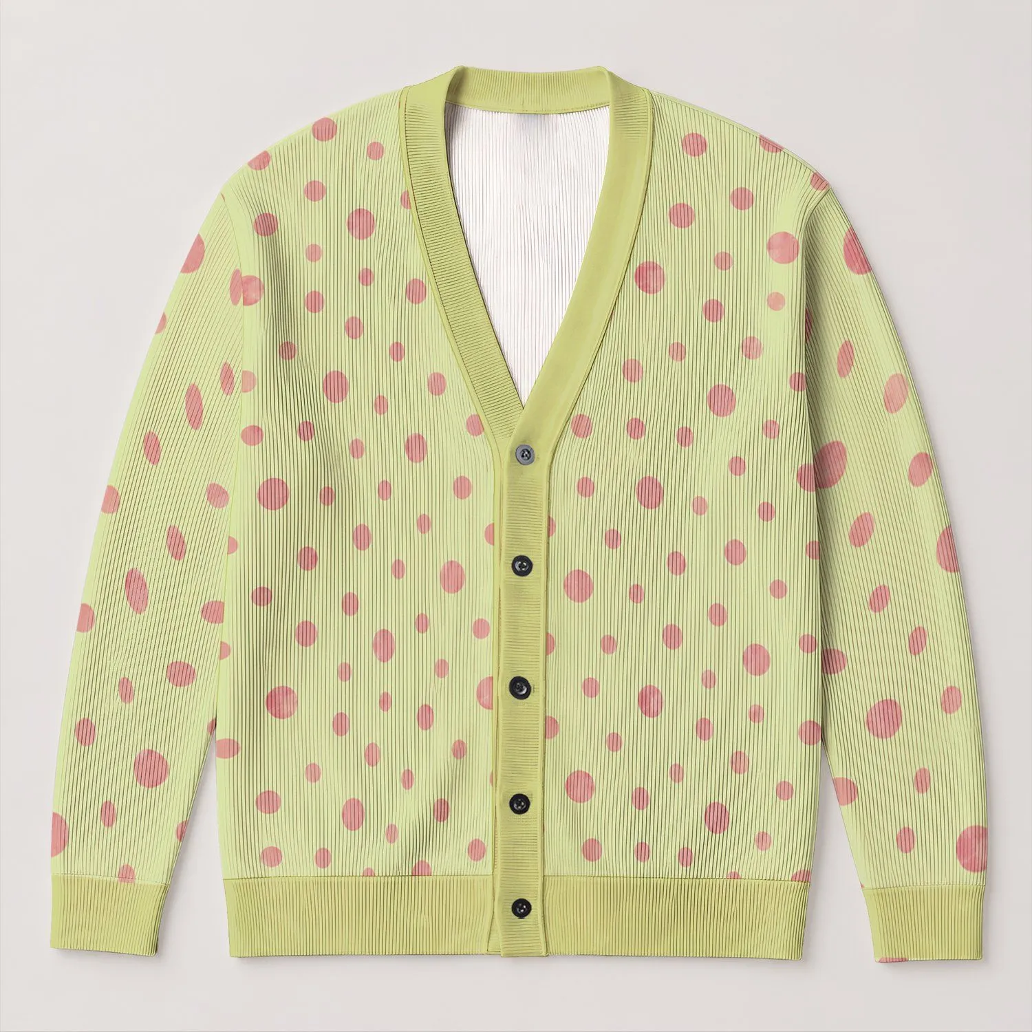 Warm Pink Polka Dots For Casual Autumn Layering And Vacation Days, Women's Style All-over Print Knitted Cardigan - 1