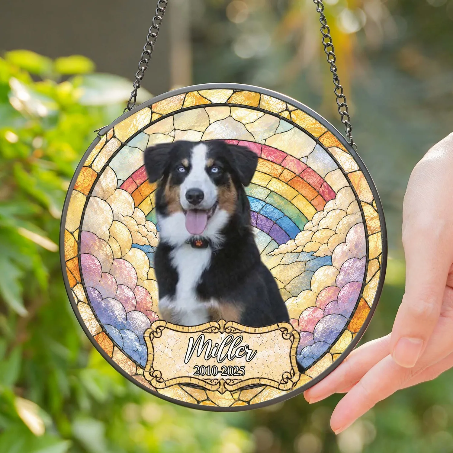 Personalized Rainbow Bridge Suncatcher – Custom Pet Photo & Name Window Hanging, Dog Loss Sympathy Gift - 1