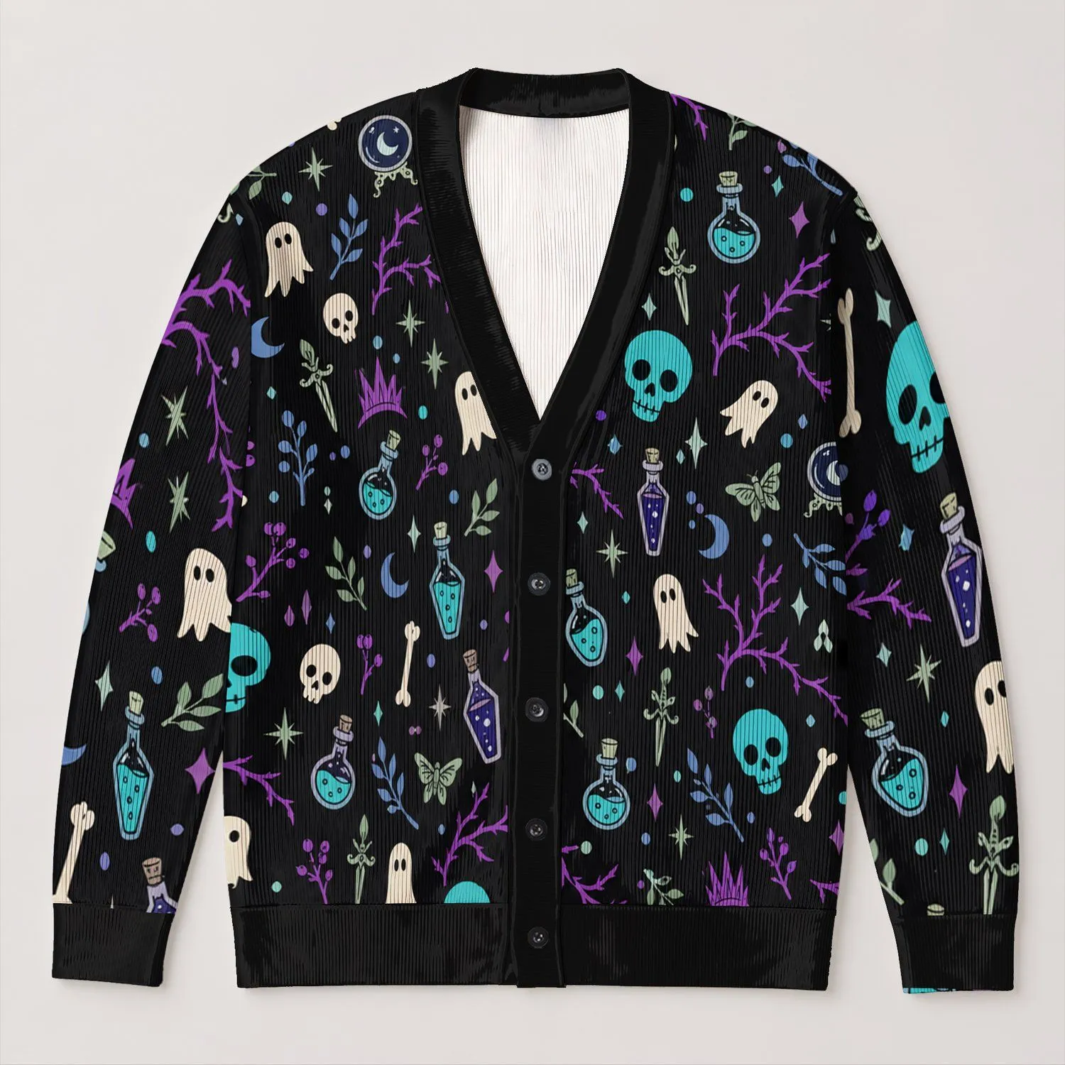 Spooky Villain Halloween Icons for Haunted Park Nights and October Celebrations Fans All-over Print Knitted Cardigan - 1