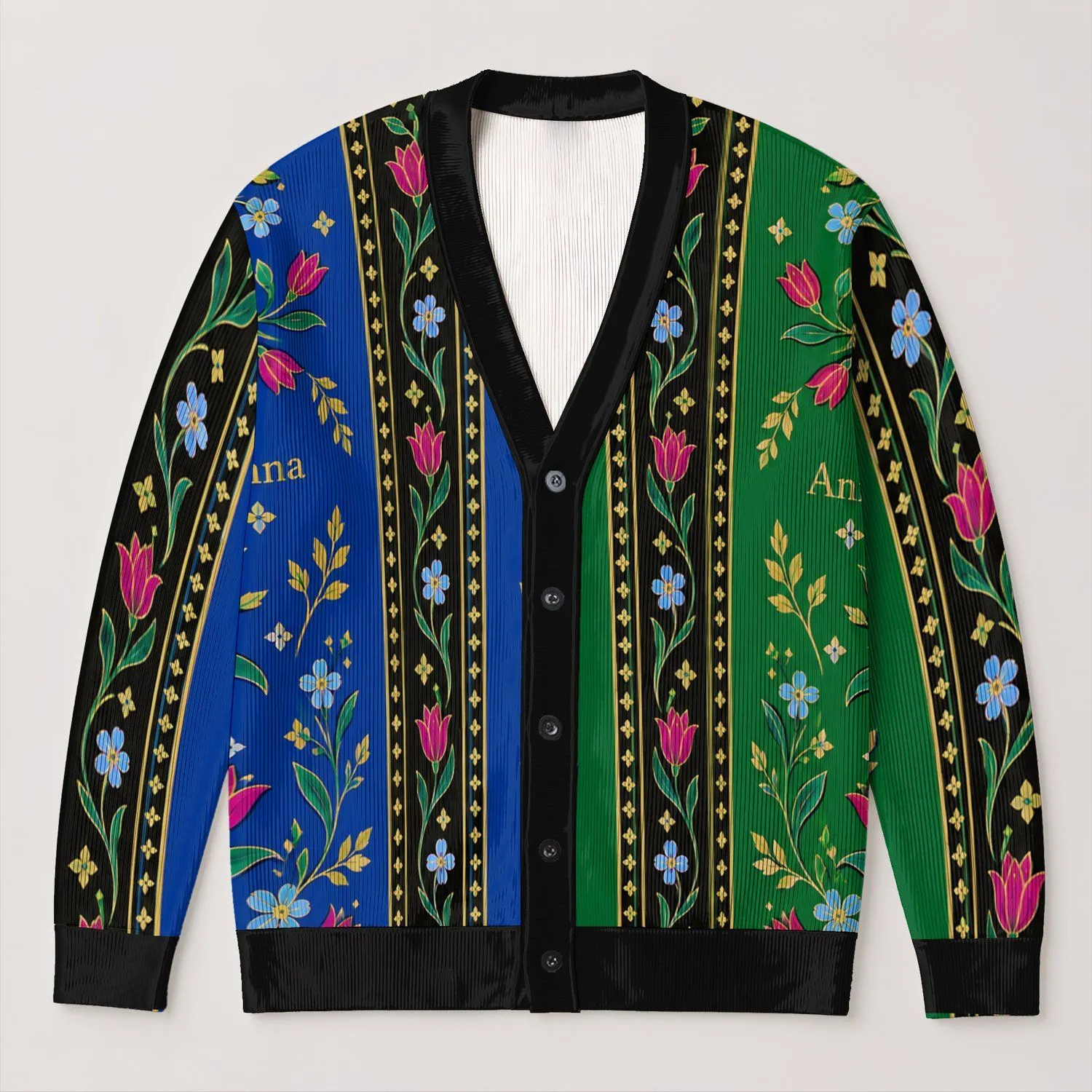 Anna Floral Coronation Style for Halloween Cosplay and Theme Park Visits All-over Print Knitted Cardigan - 1