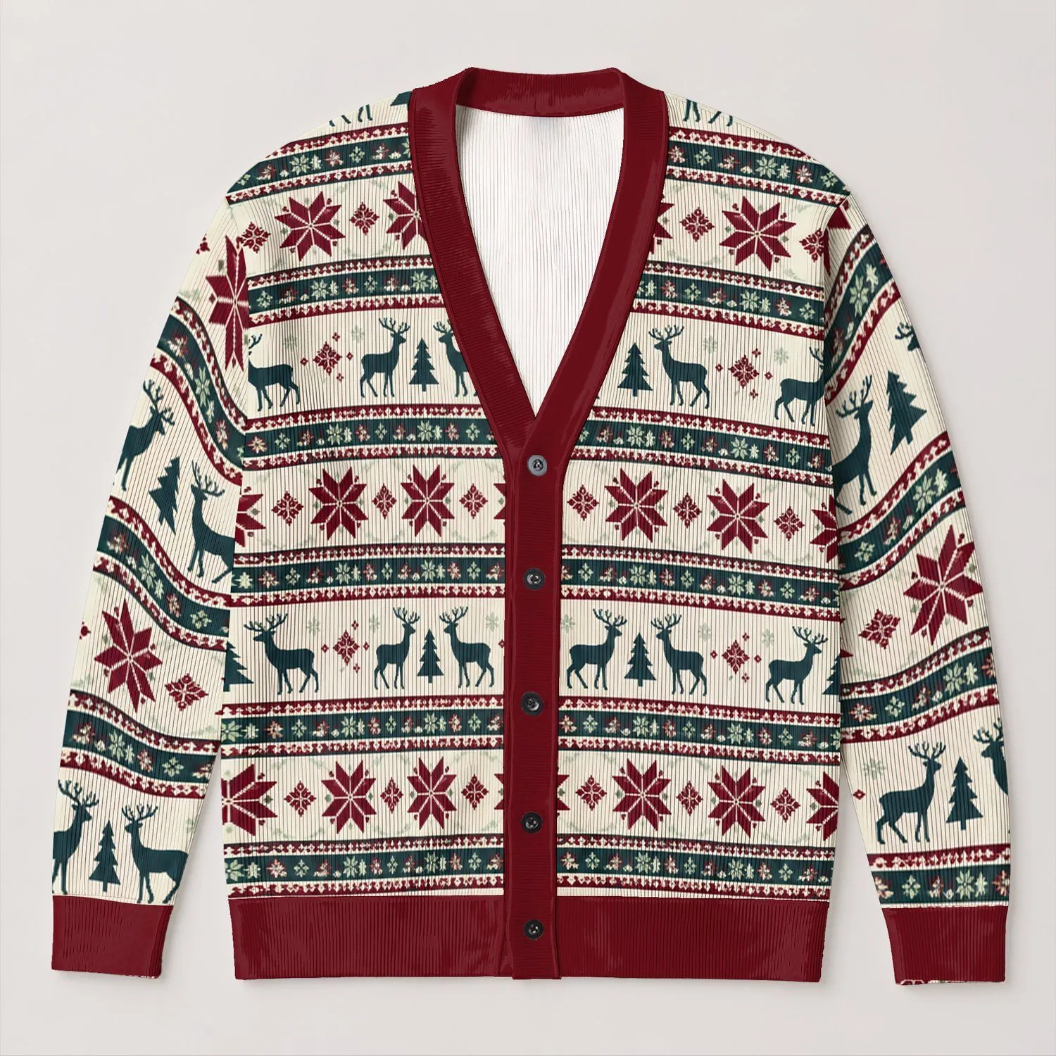 Nordic Reindeer And Snowflake Holiday Motifs For Christmas Parties And Winter Gatherings All-over Print Knitted Cardigan - 1