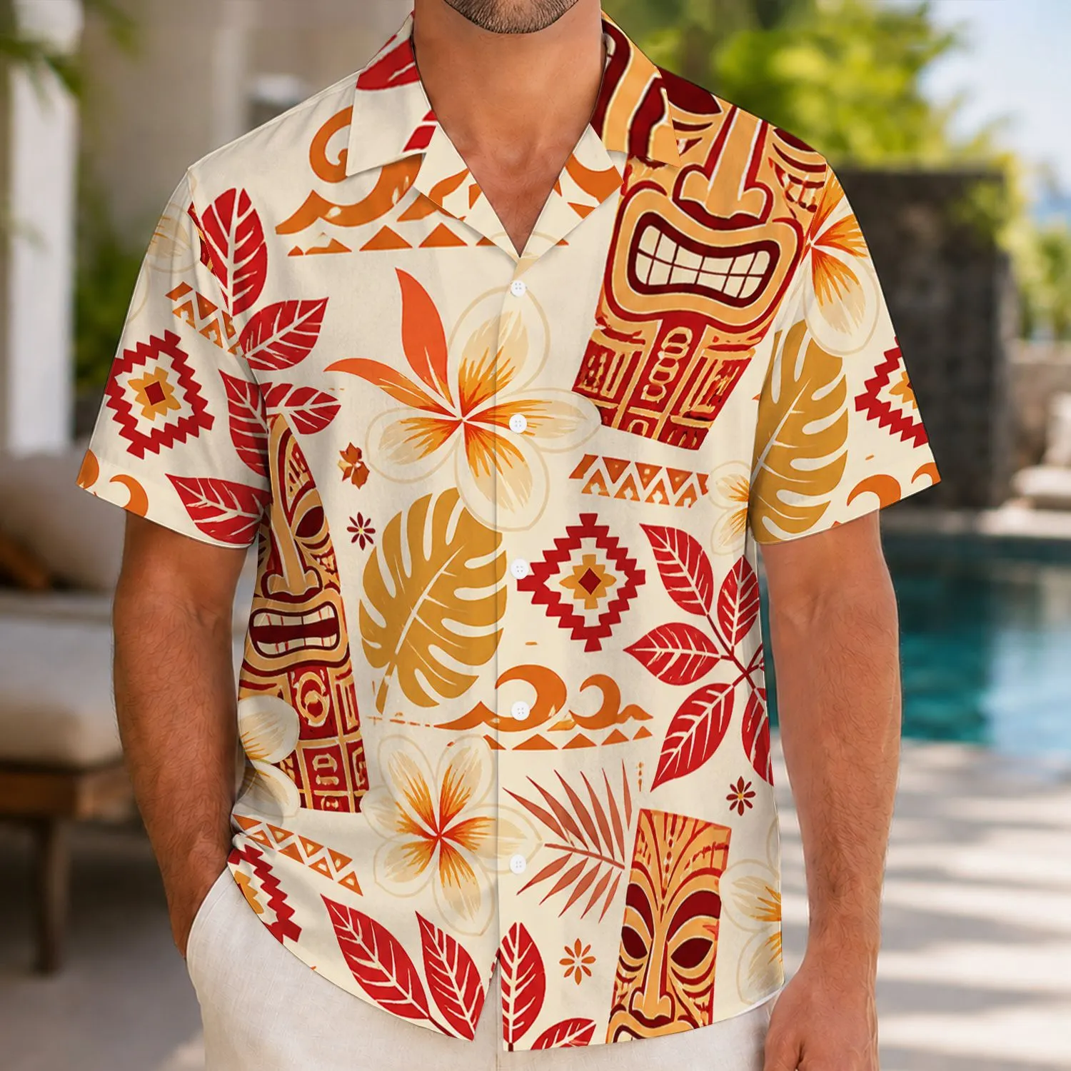 Retro Tiki Floral Motifs for Beach Holidays, Resort Getaways, and Island Escapes Hawaiian Shirt - 1