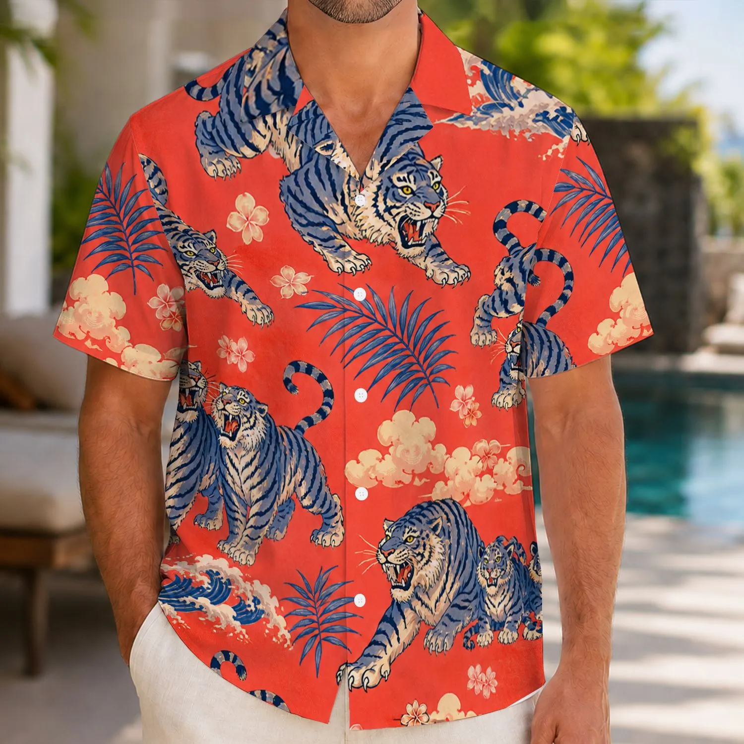 Blue Tiger Jungle Motifs for Bold Island Getaways, Resort Days, and Vacation Nights Hawaiian Shirt - 1