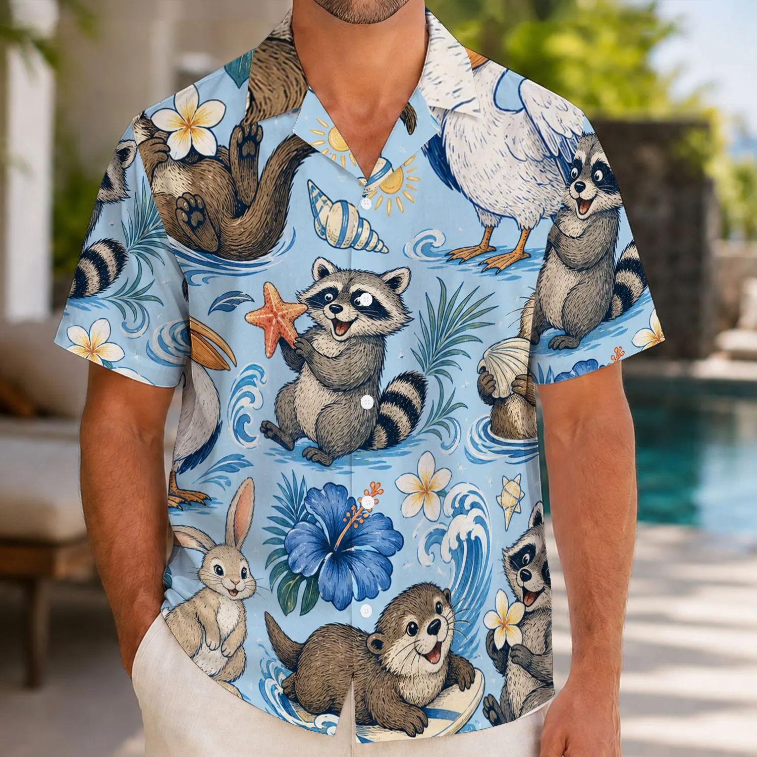 Seaside Animal Friends for Family Cruise Vacations and Sunny Beach Adventures by the Ocean Hawaiian Shirt - 1