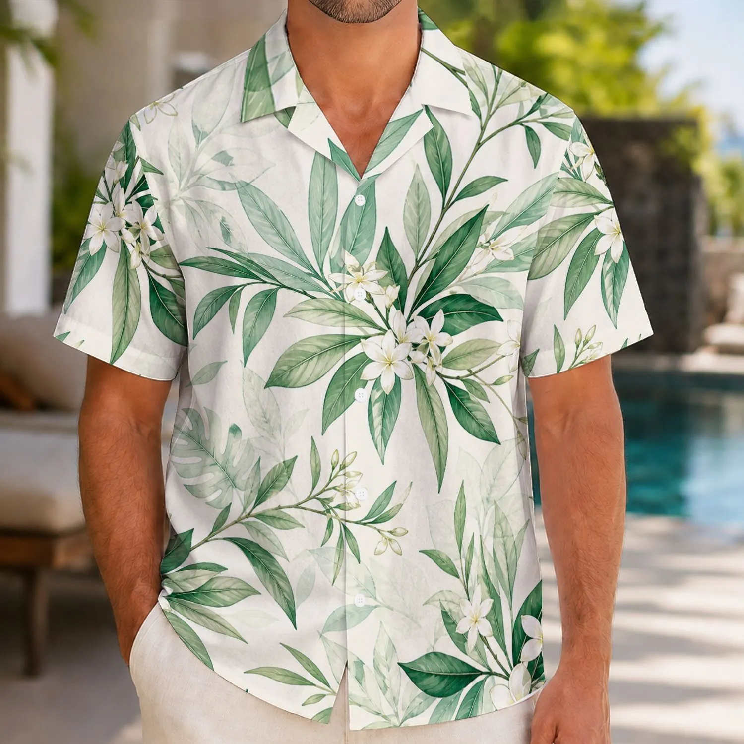 Jasmine Leaf Foliage for Tropical Resort Style, Vacation Wear and Island Garden Lovers Hawaiian Shirt - 1