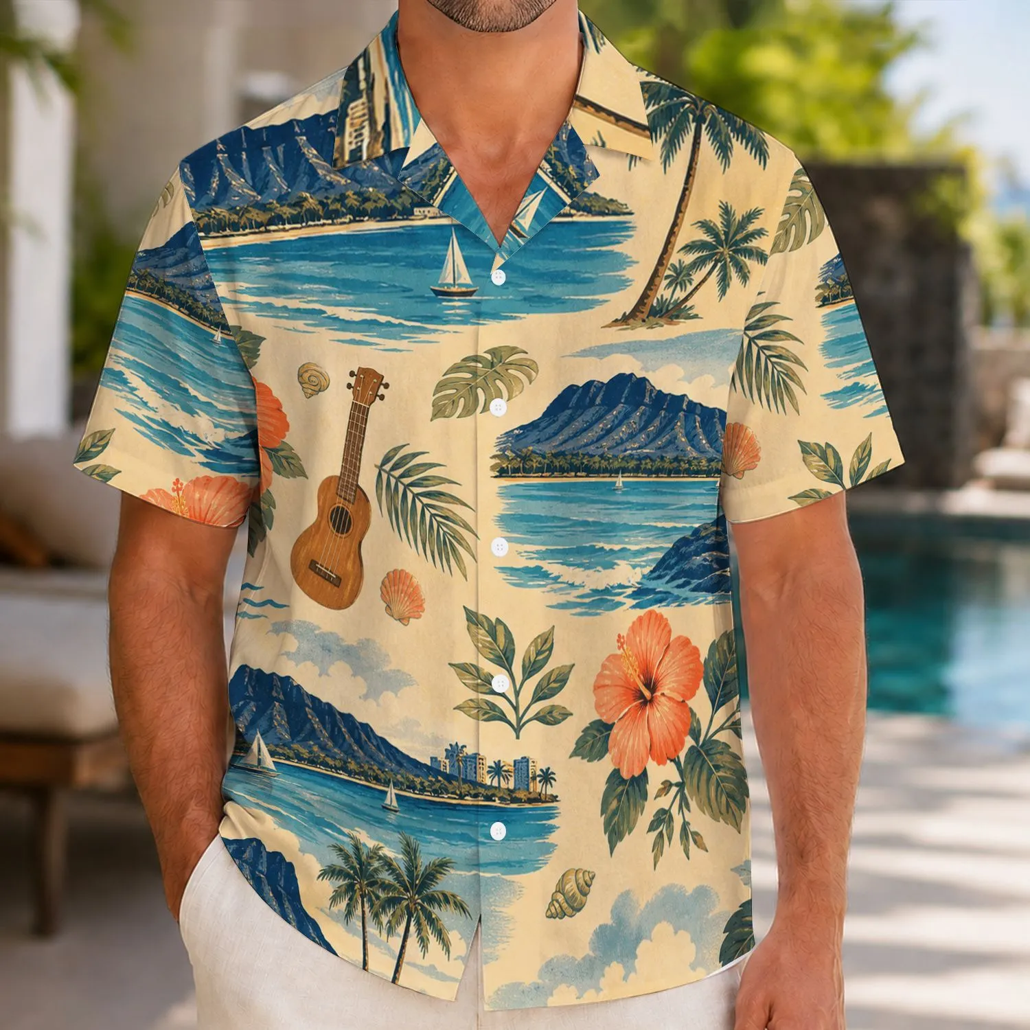 Diamond Head Ocean Scenes for Tropical Vacations, Island Getaways, and Beach Days Hawaiian Shirt - 1
