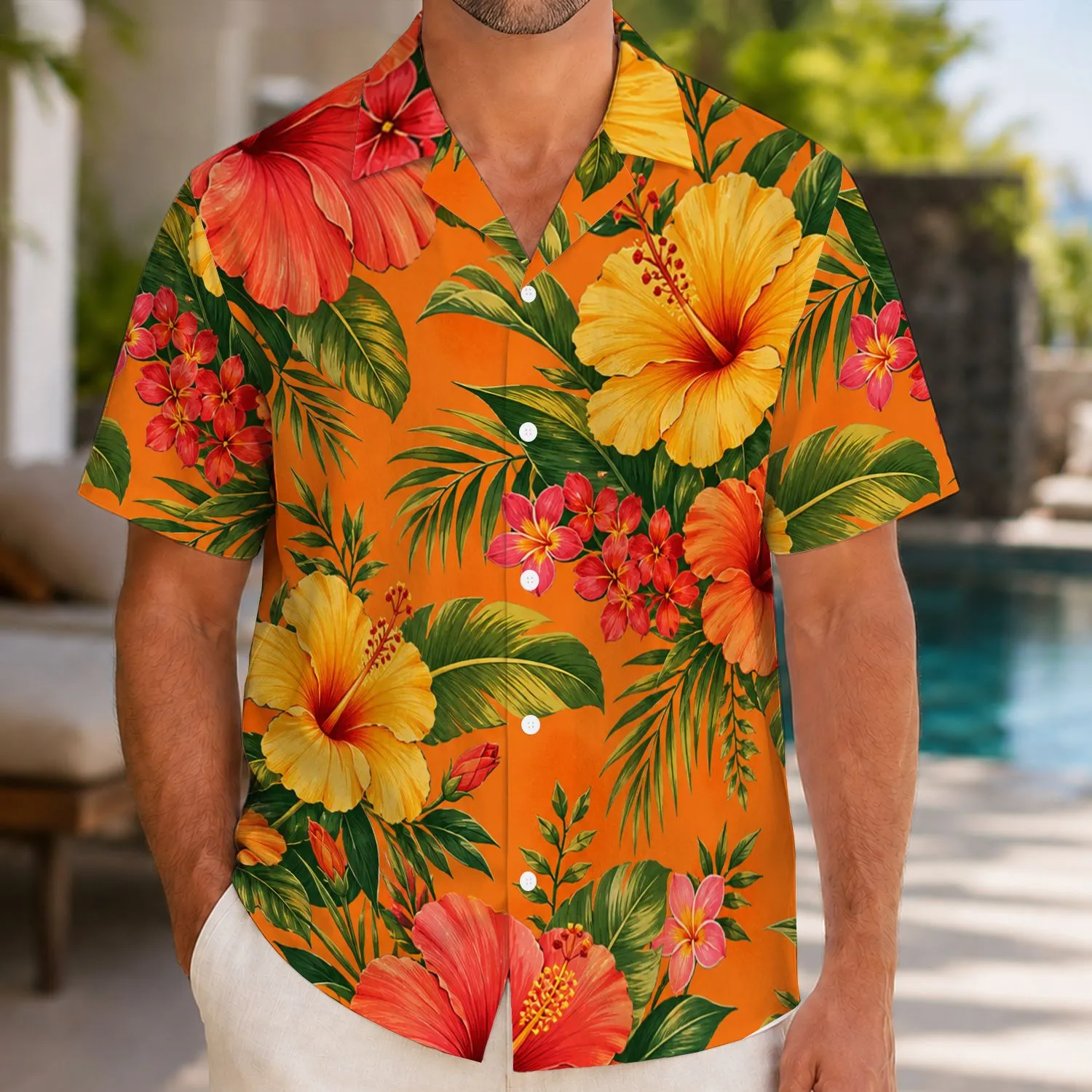Orange Yellow Hibiscus Family Beach Vacation Tropical Outfit For Men Women Kids and Baby Hawaiian Shirt - 1
