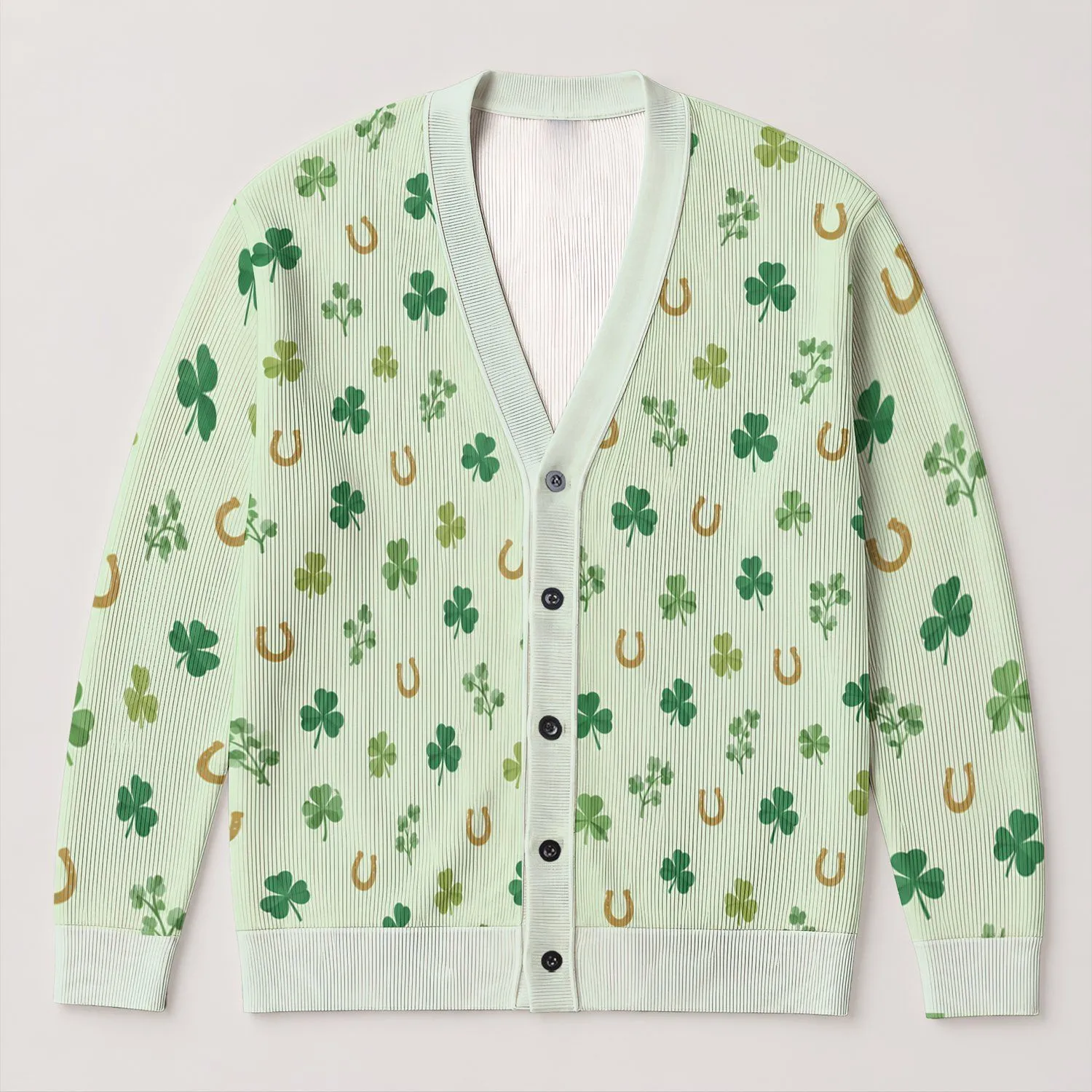 Lucky Clover And Horseshoe Motifs For St Patrick's Day Irish Spring Celebrations All-over Print Knitted Cardigan - 1