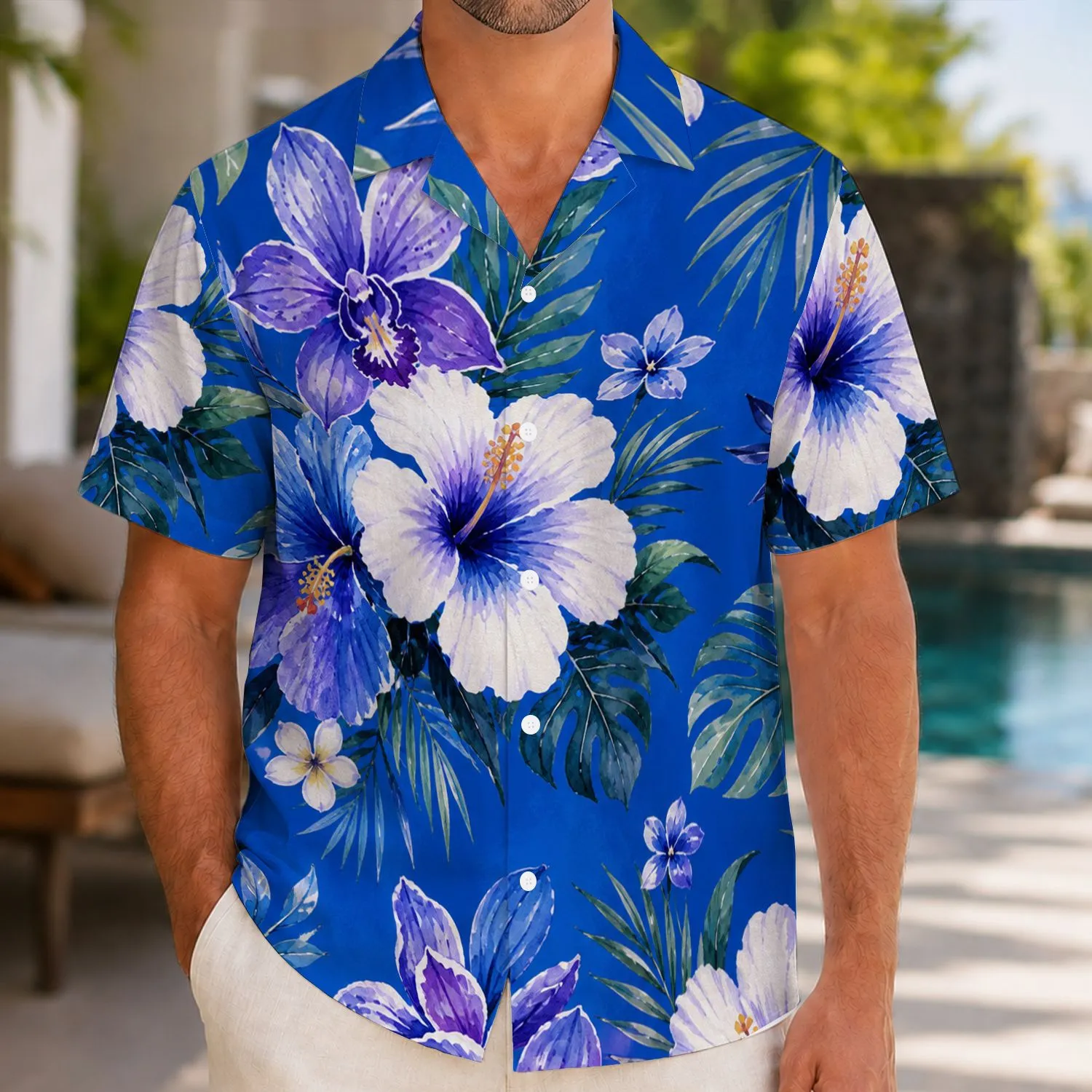 Blue Purple Floral Family Vacation Outfits for Matching Beach Holidays and Resort Trips Hawaiian Shirt - 1