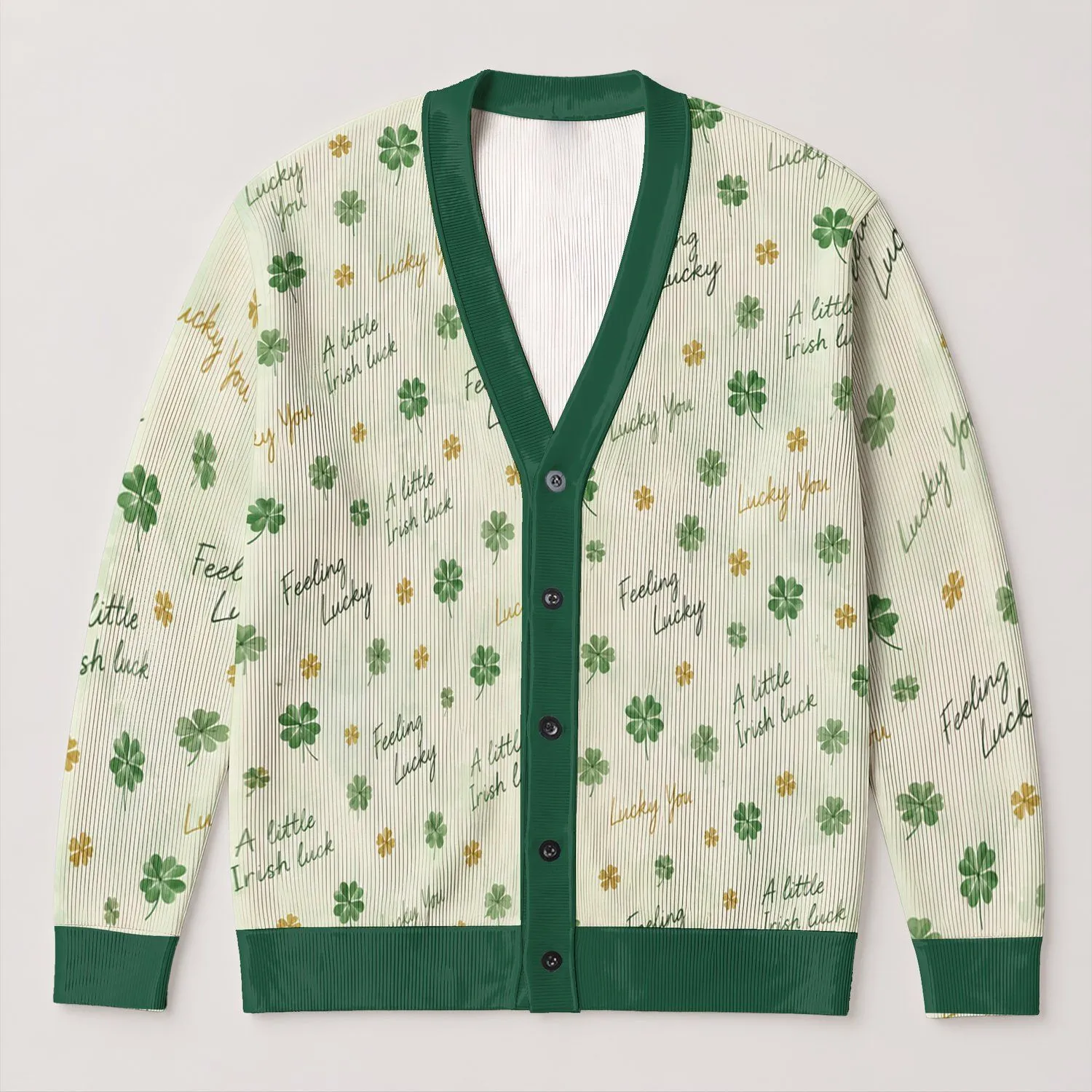 Lucky Clover And Irish Good Luck For St Patrick’s Day Festivities And Green Style All-over Print Knitted Cardigan - 1