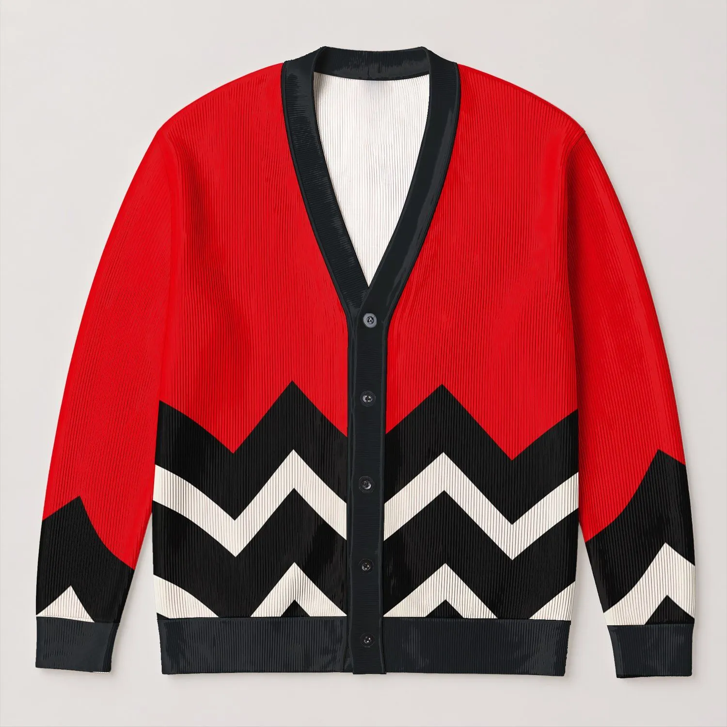 Twin Peaks Red Chevron Style for Bold Retro Everyday Layering and Fan Looks All-over Print Knitted Cardigan - 1
