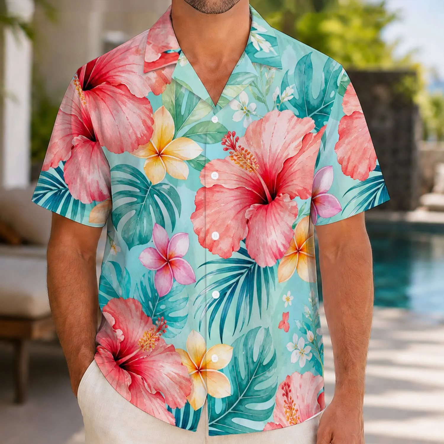 Pink Hibiscus Tropical Blooms for Resort Vacations and Matching Couple Getaways Hawaiian Shirt - 1