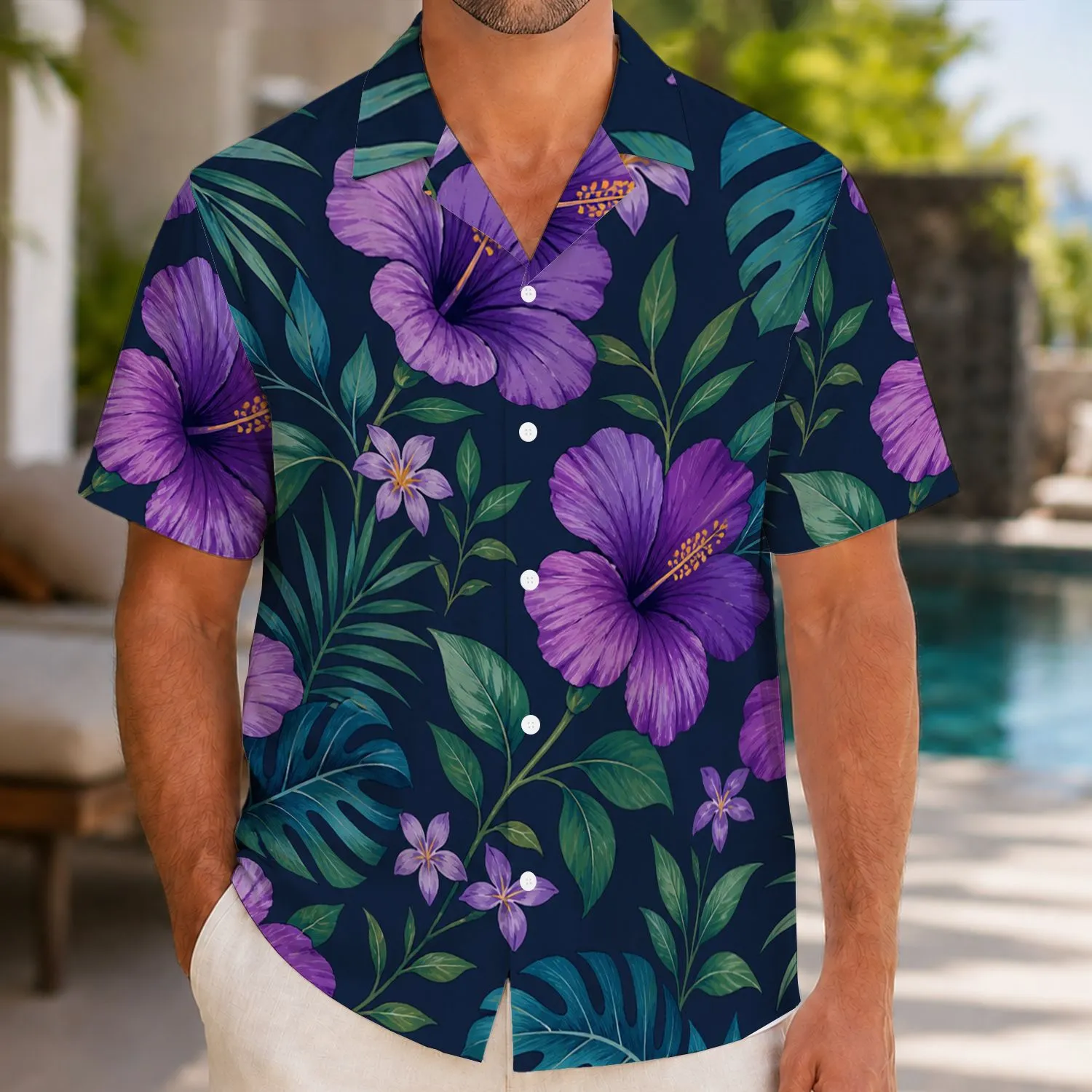 Purple Hibiscus Couple Matching Look For Tropical Vacations, Cruises, And Honeymoons Hawaiian Shirt - 1