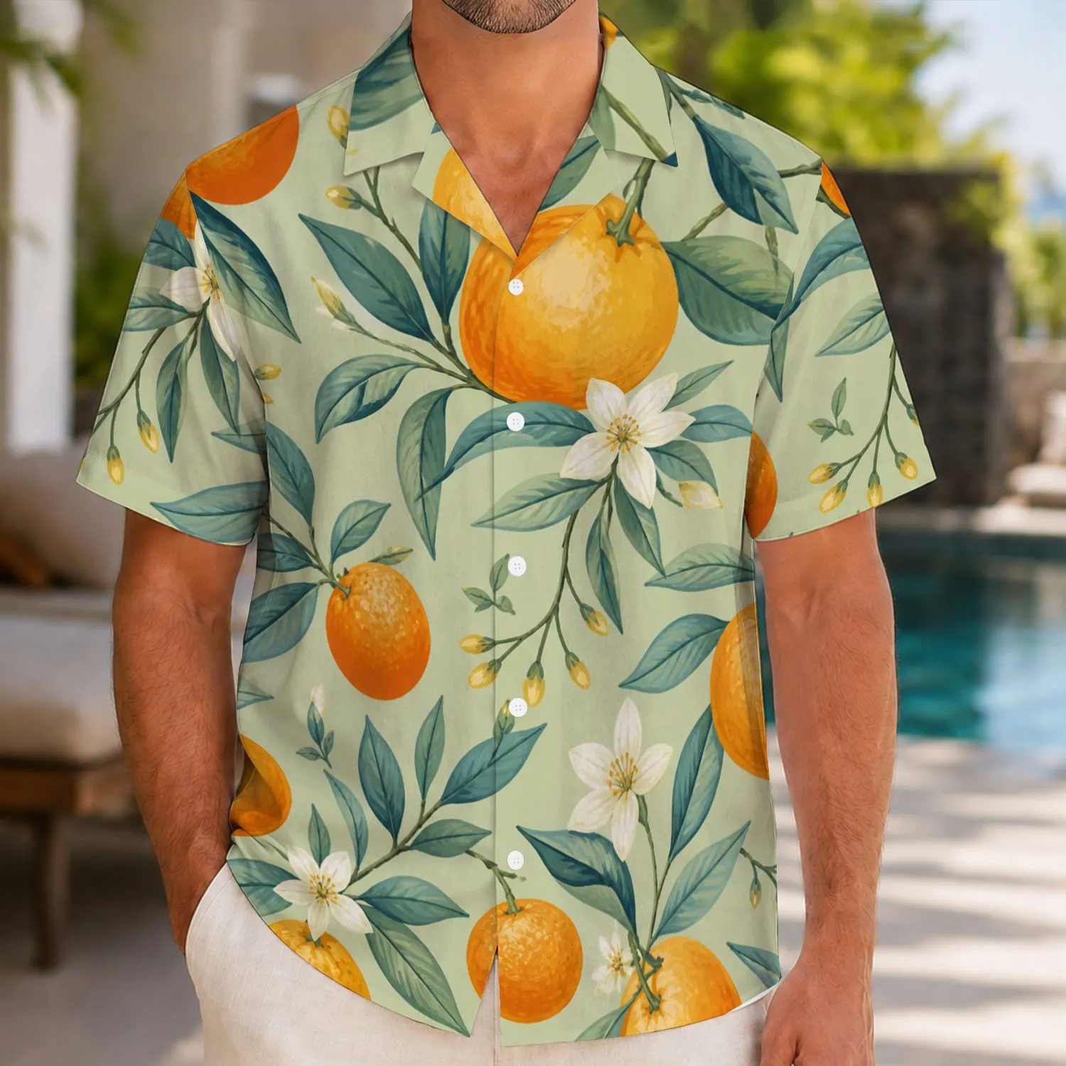 Orange Citrus Grove For Summer Beach Vacations And Matching Couple Travel Style Hawaiian Shirt - 1