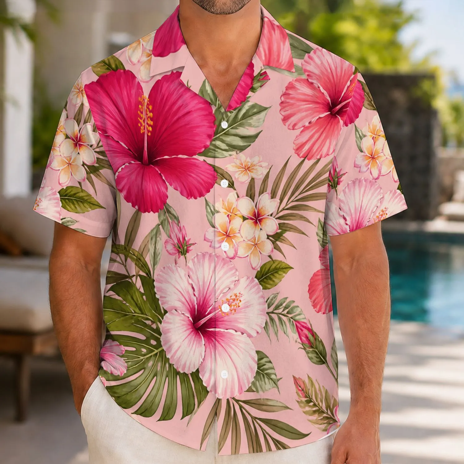 Pink Hibiscus Couple Golf Outfit for Romantic Resort Getaways and Elegant Vacation Style Hawaiian Shirt - 1