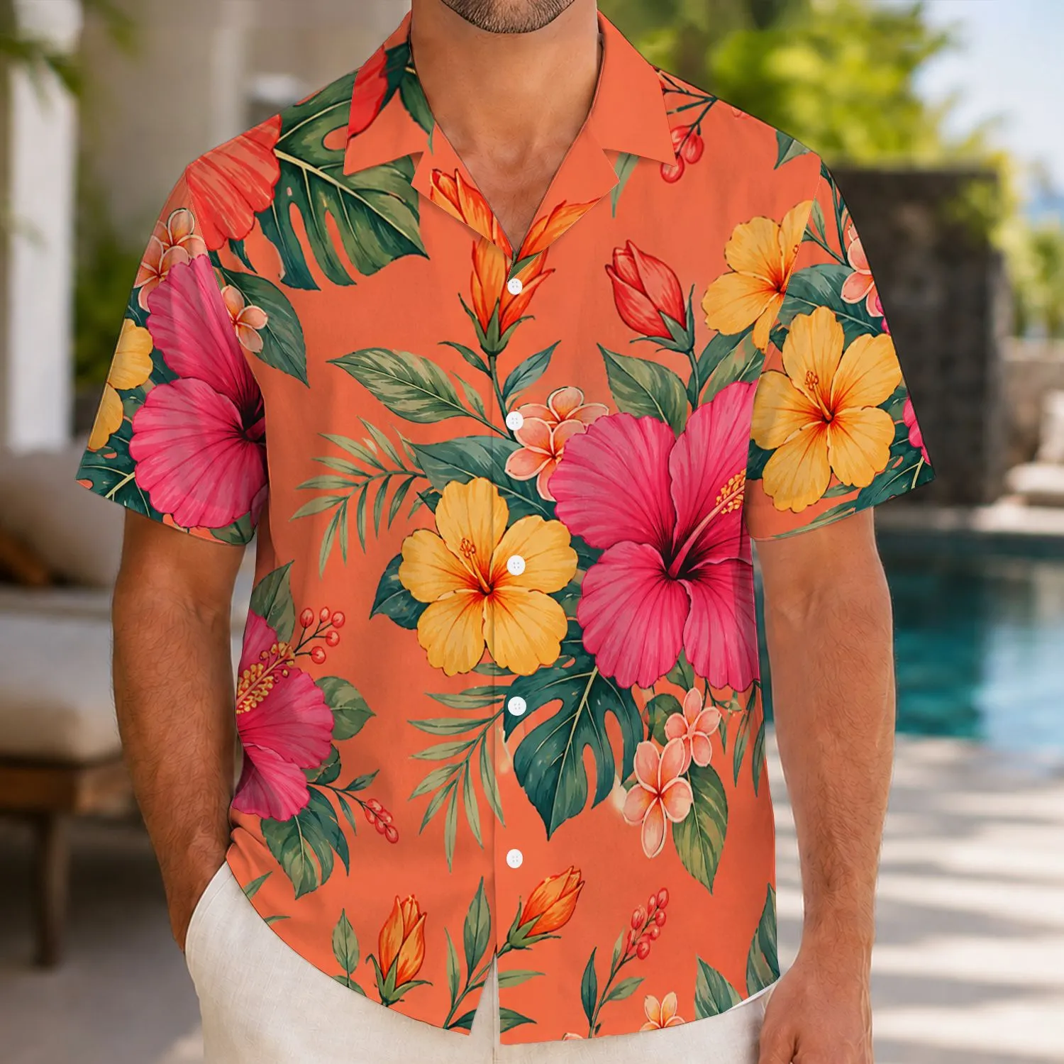 Coral Wildflower Couple Outfit for Beach Getaways and Tropical Island Celebrations Hawaiian Shirt - 1