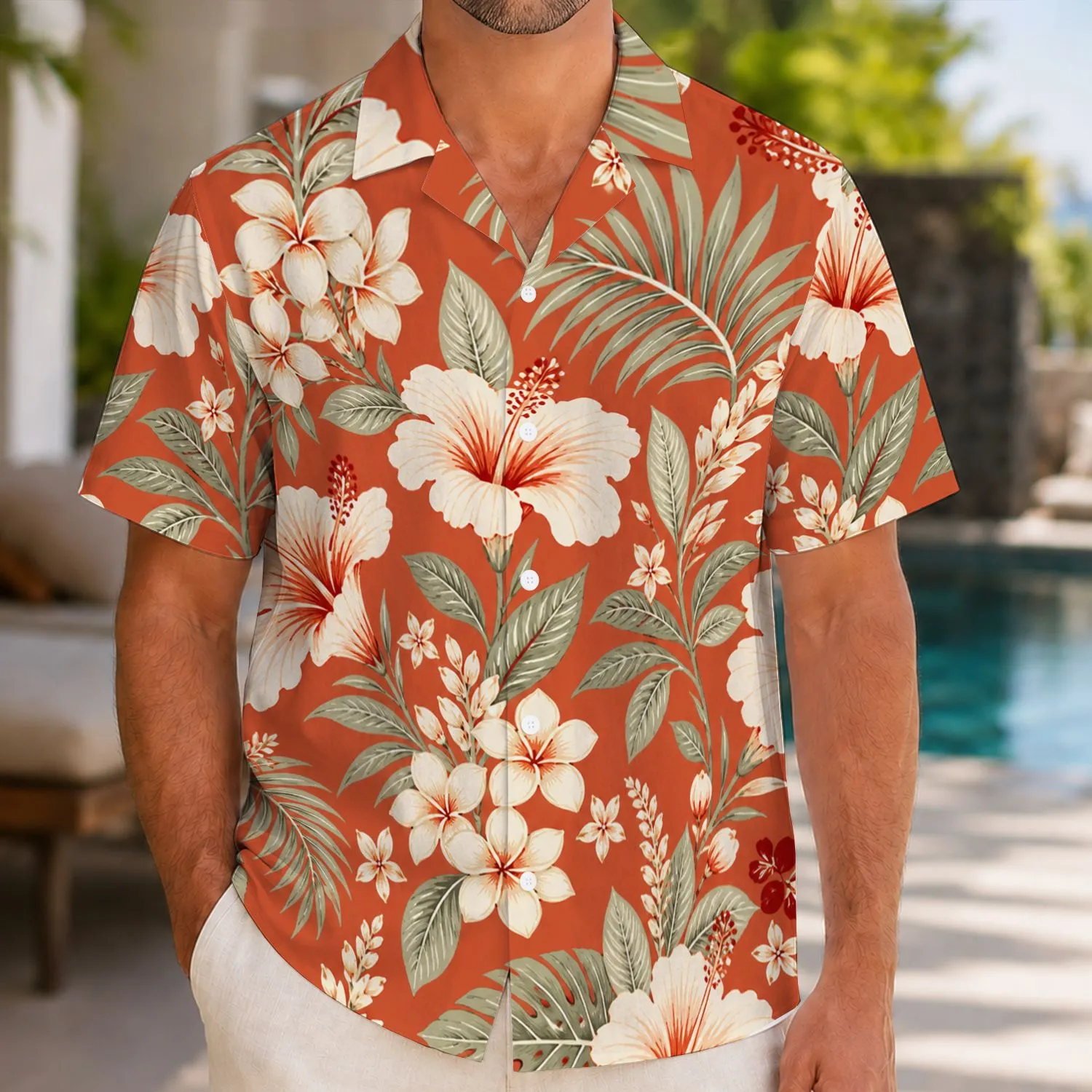 Red Hibiscus Family Vacation Style for Beach Getaways, Mom Daughter Dad Son Matching Hawaiian Shirt - 1