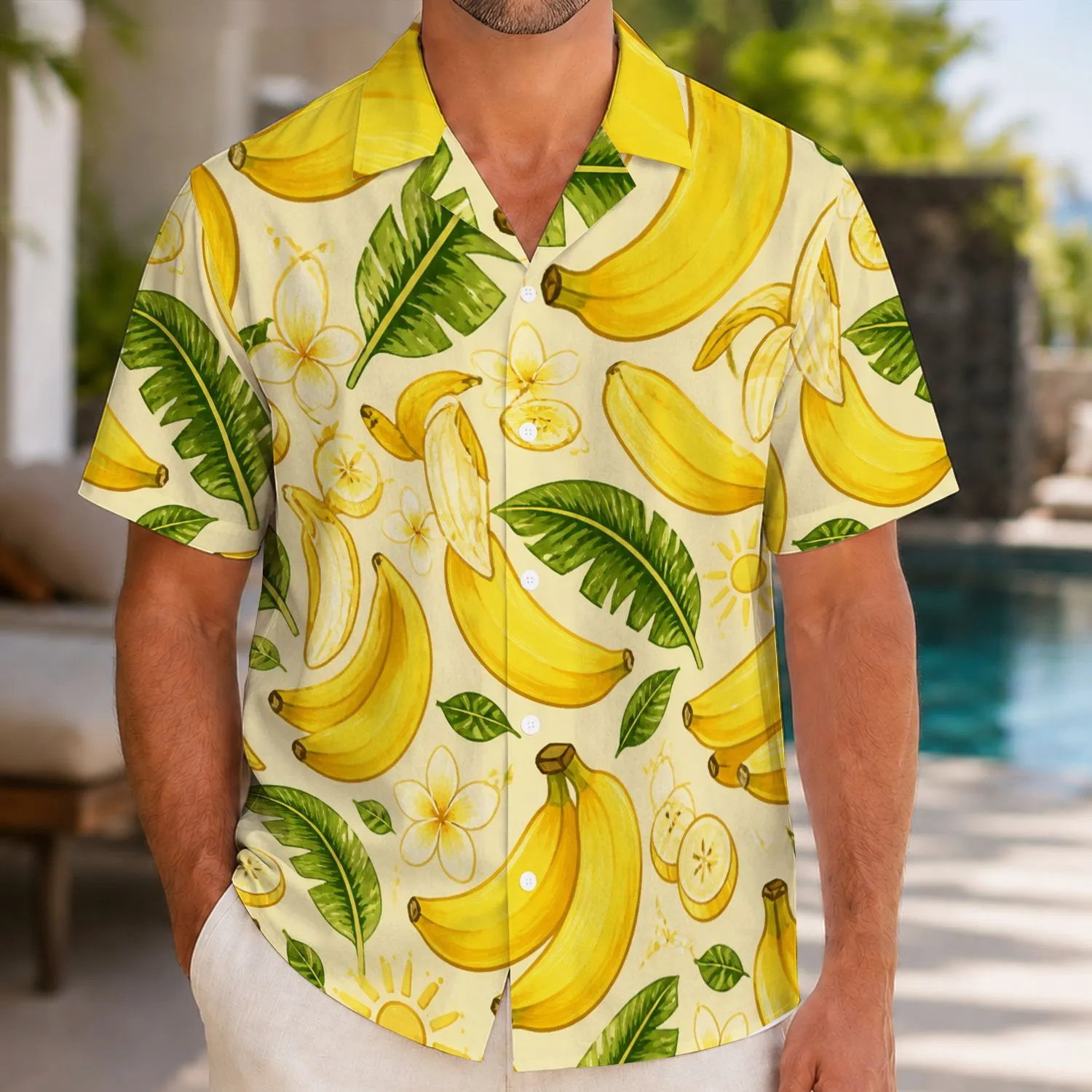 Yellow Banana Tropical Fruit Gift for Couples, Summer Vacation Lounge Sleepwear Set Hawaiian Shirt - 1