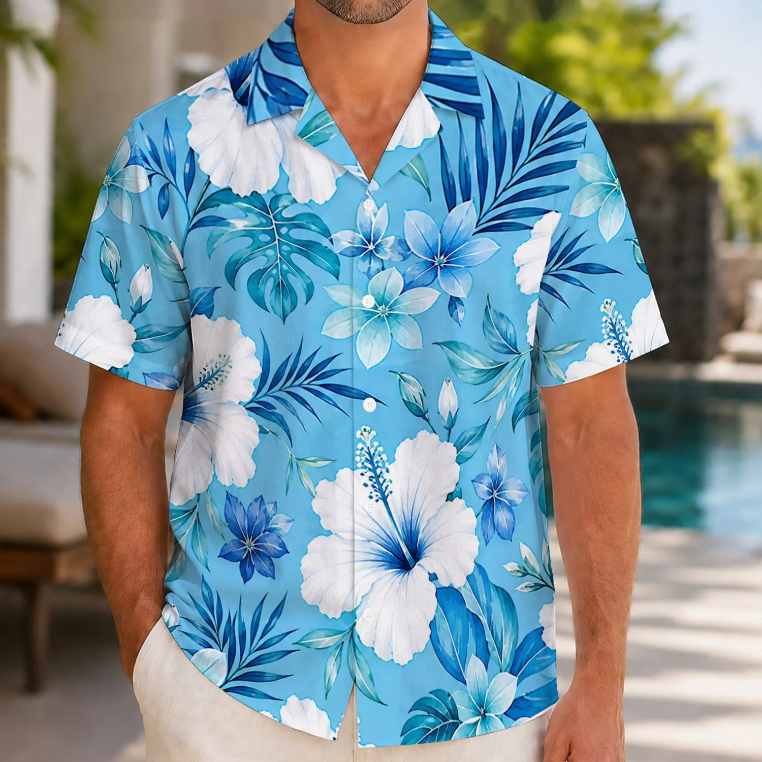 Blue Hibiscus Couple Outfit for Tropical Vacations and Beach Getaways for Partners Hawaiian Shirt - 1