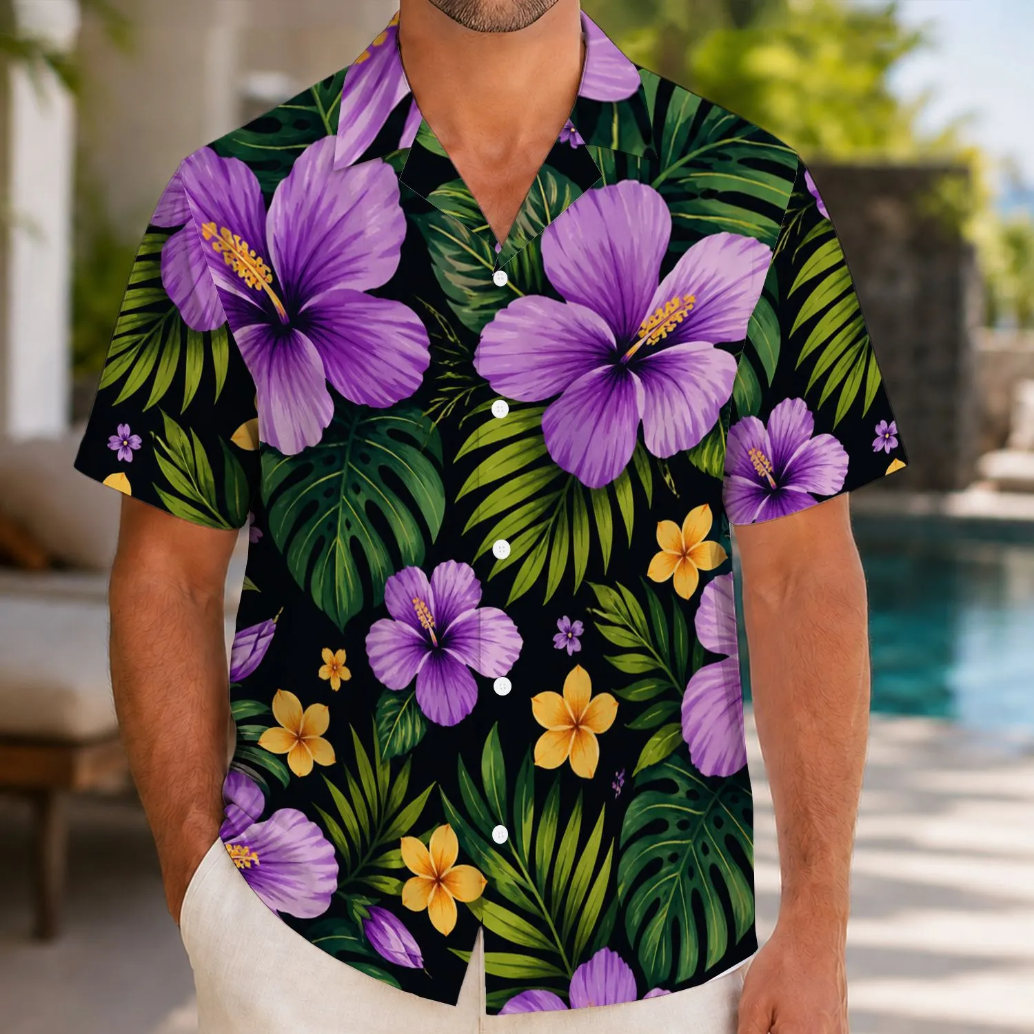 Purple Hibiscus And Yellow Blossom Couple Style For Beach Holidays And Resort Getaways Hawaiian Shirt - 1