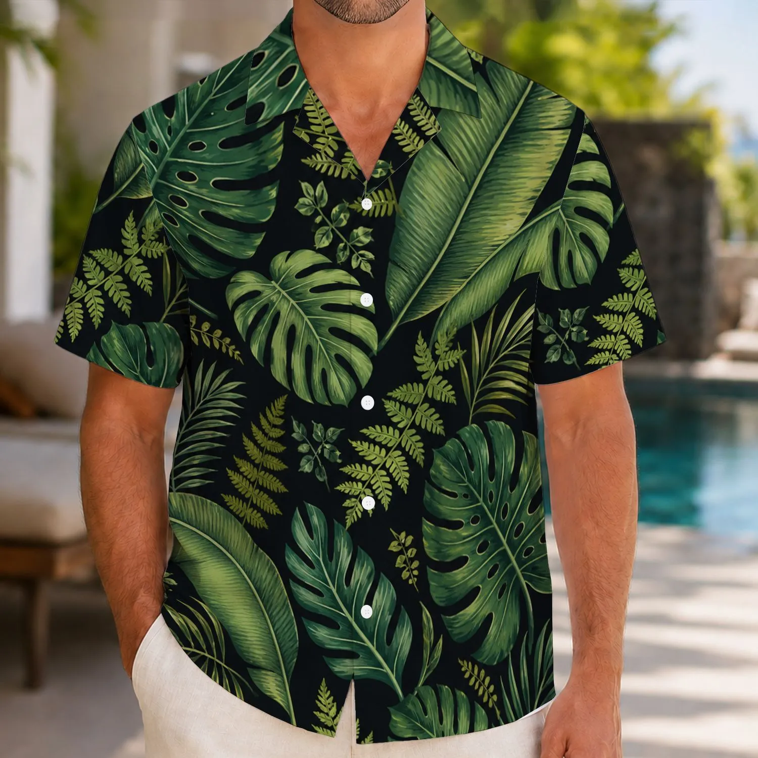 Black Tropical Leaf Family Matching Vacation Style for Mom, Dad, and Kids Travel Hawaiian Shirt - 1