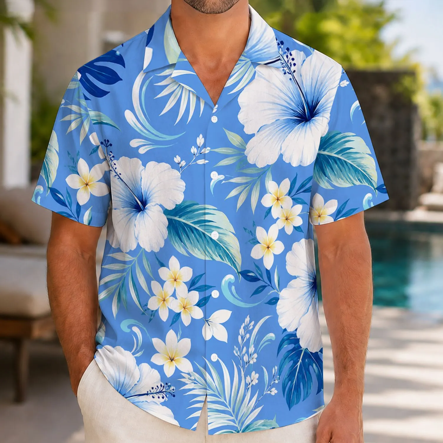 Blue Hibiscus Floral Resort Look for Tropical Vacations and Beach Getaways for Couples Hawaiian Shirt - 1