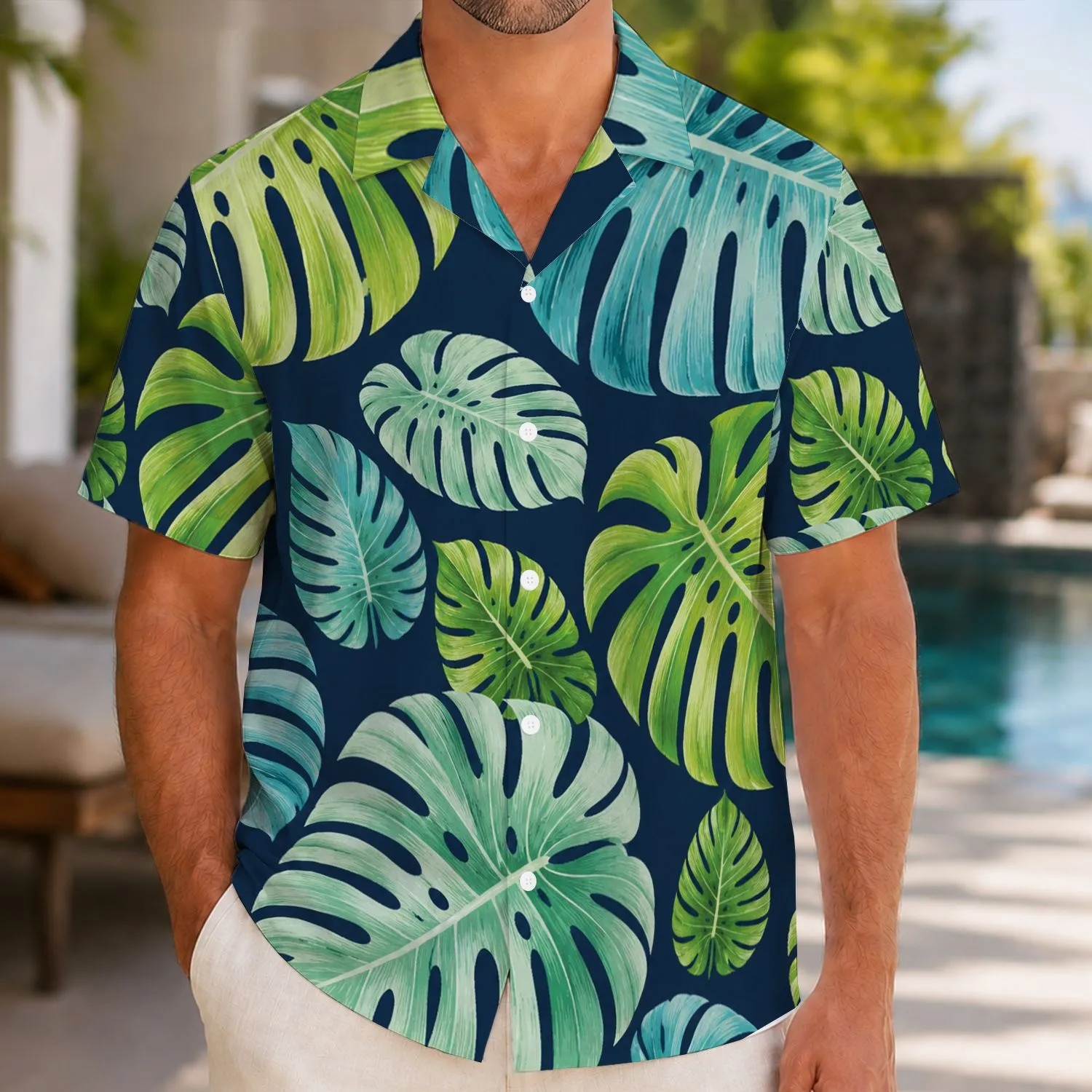 Tropical Monstera Leaf Couple Vacation Outfit for Beach Resorts and Island Getaways Hawaiian Shirt - 1