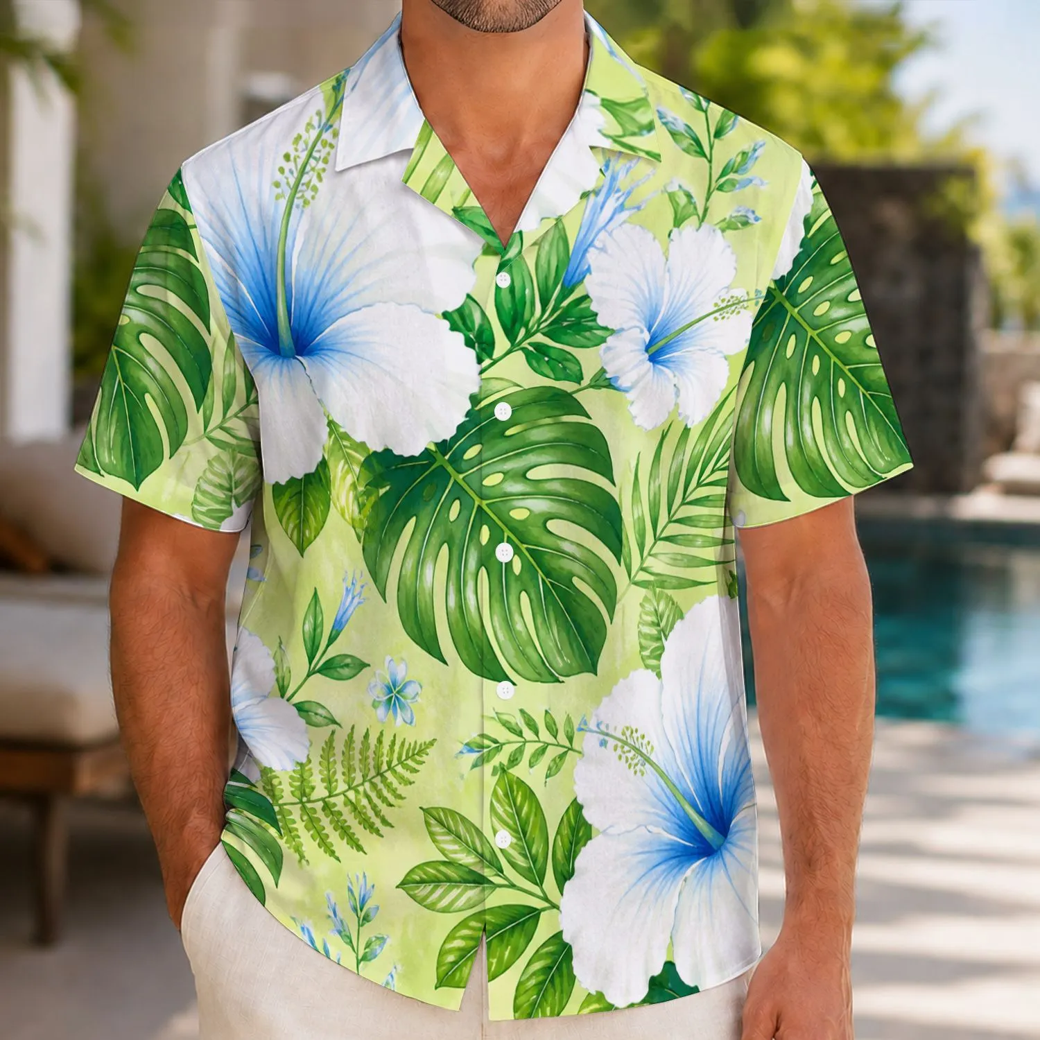 Green Hibiscus Leaf Garden for Golf Days and Resort Getaways for Matching Couples Hawaiian Shirt - 1