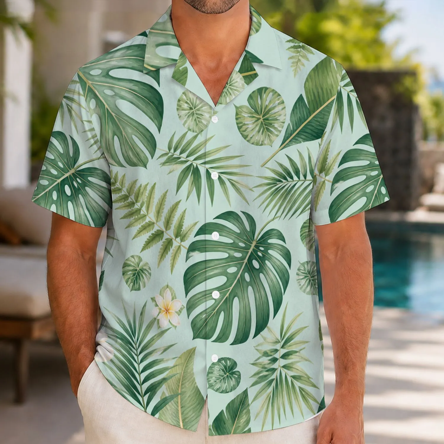 Green Tropical Leaf Couple Vacation Style for Beach Resorts and Island Getaways Together Hawaiian Shirt - 1