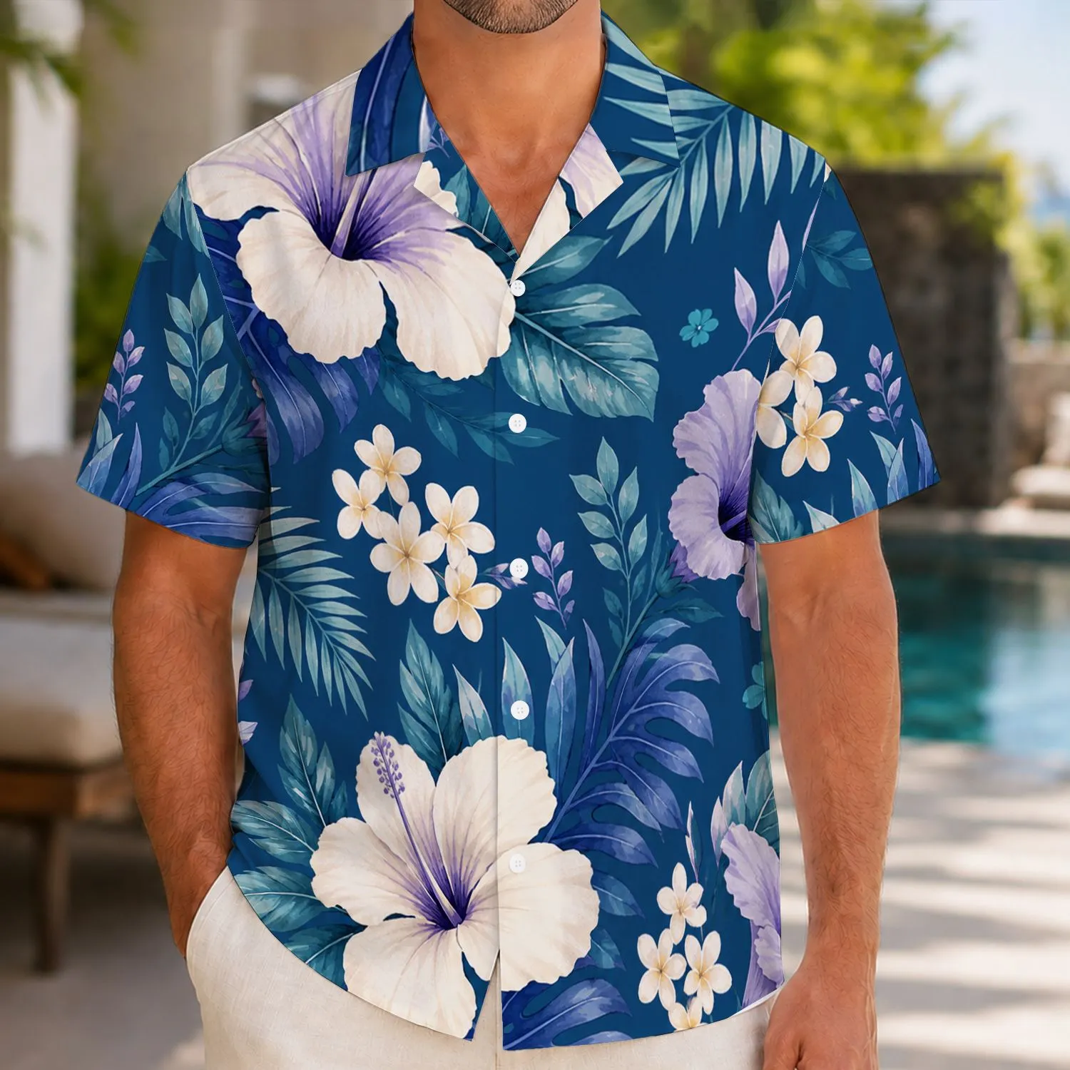 Navy Hibiscus Family Matching Outfits For Tropical Vacations And Summer Photos Together Hawaiian Shirt - 1
