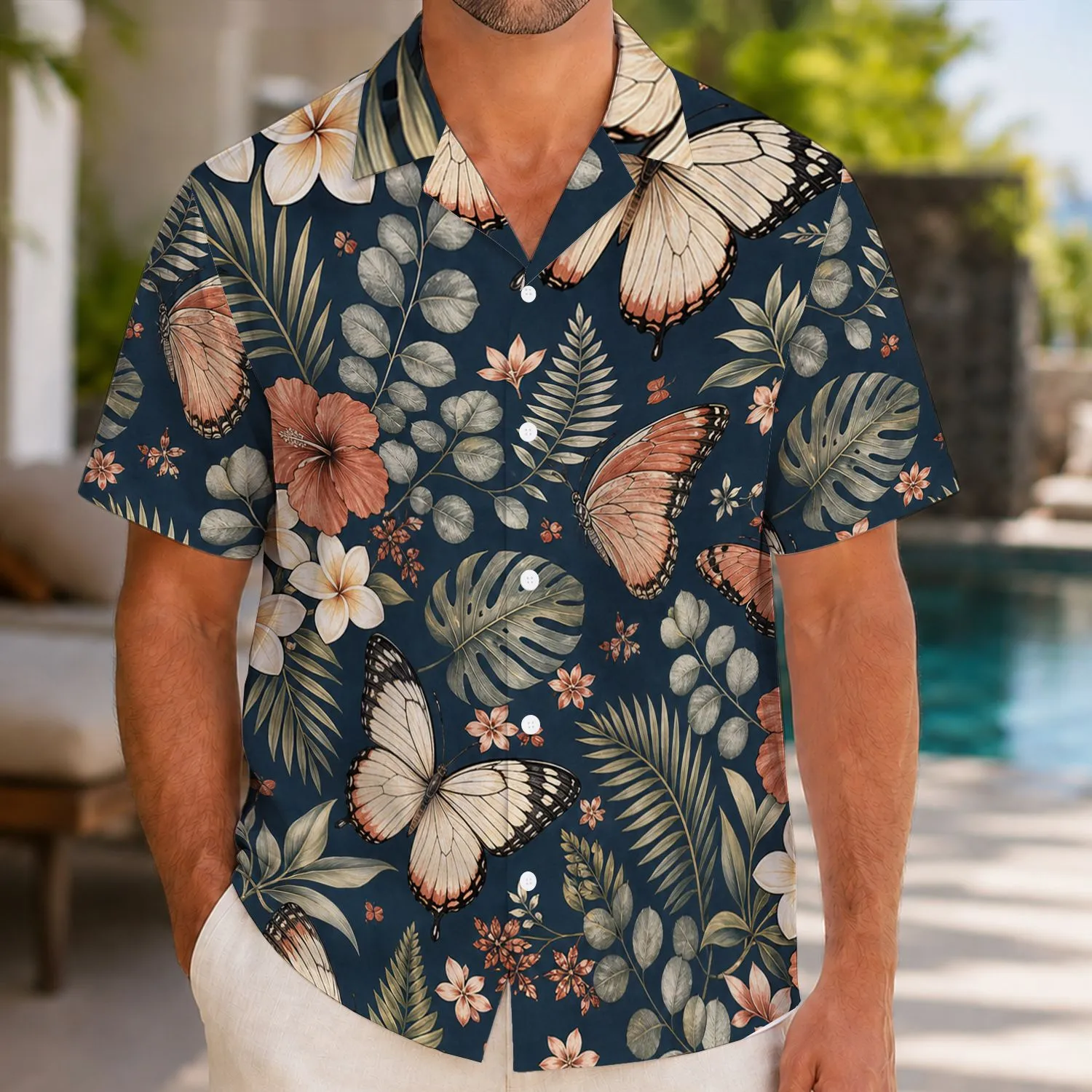 Dark Butterfly Botanical Couple Style For Romantic Lounging, Gifts, And Getaways Together Hawaiian Shirt - 1