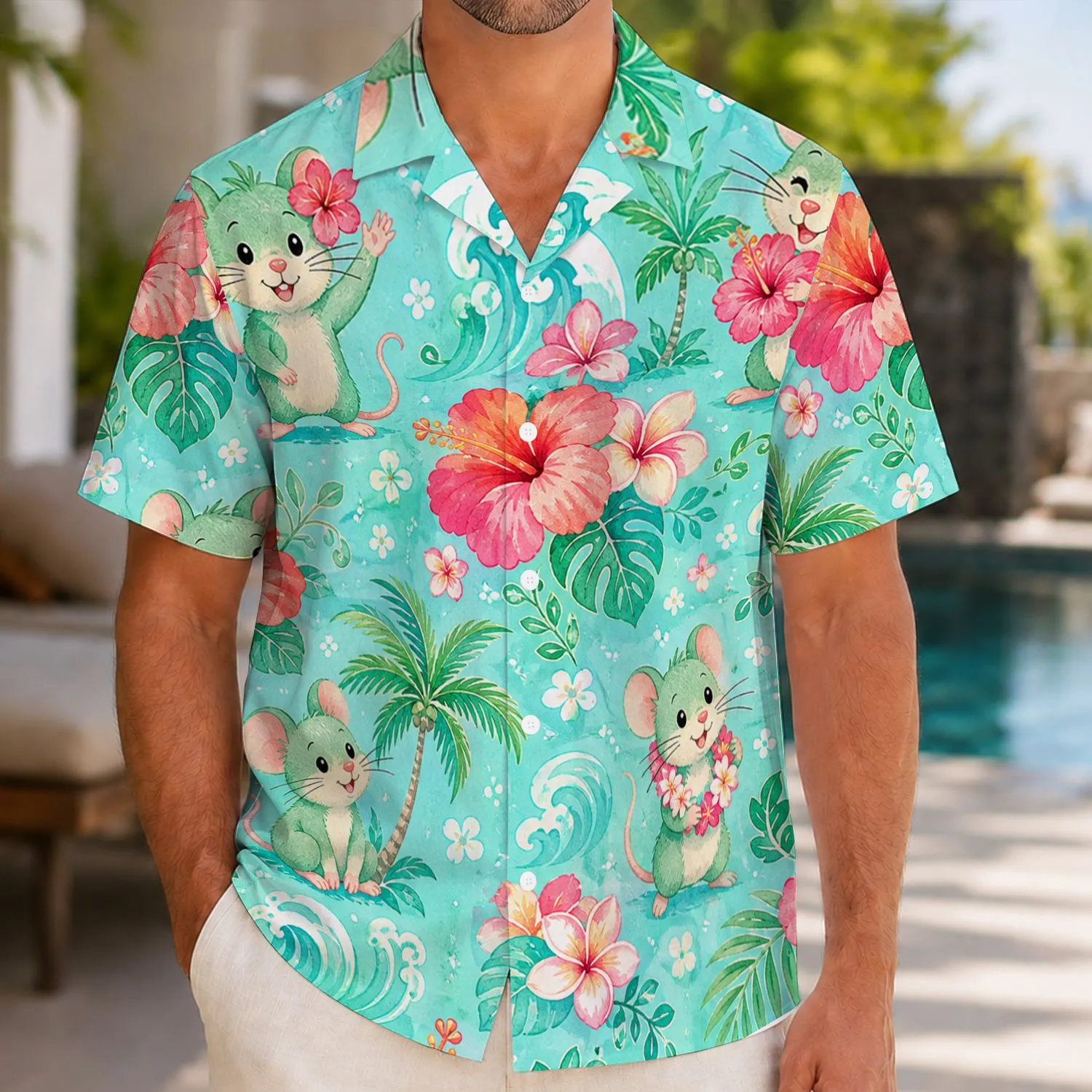 Tropical Mouse Garden for Beach Vacations and Family Matching Island Style Hawaiian Shirt - 1