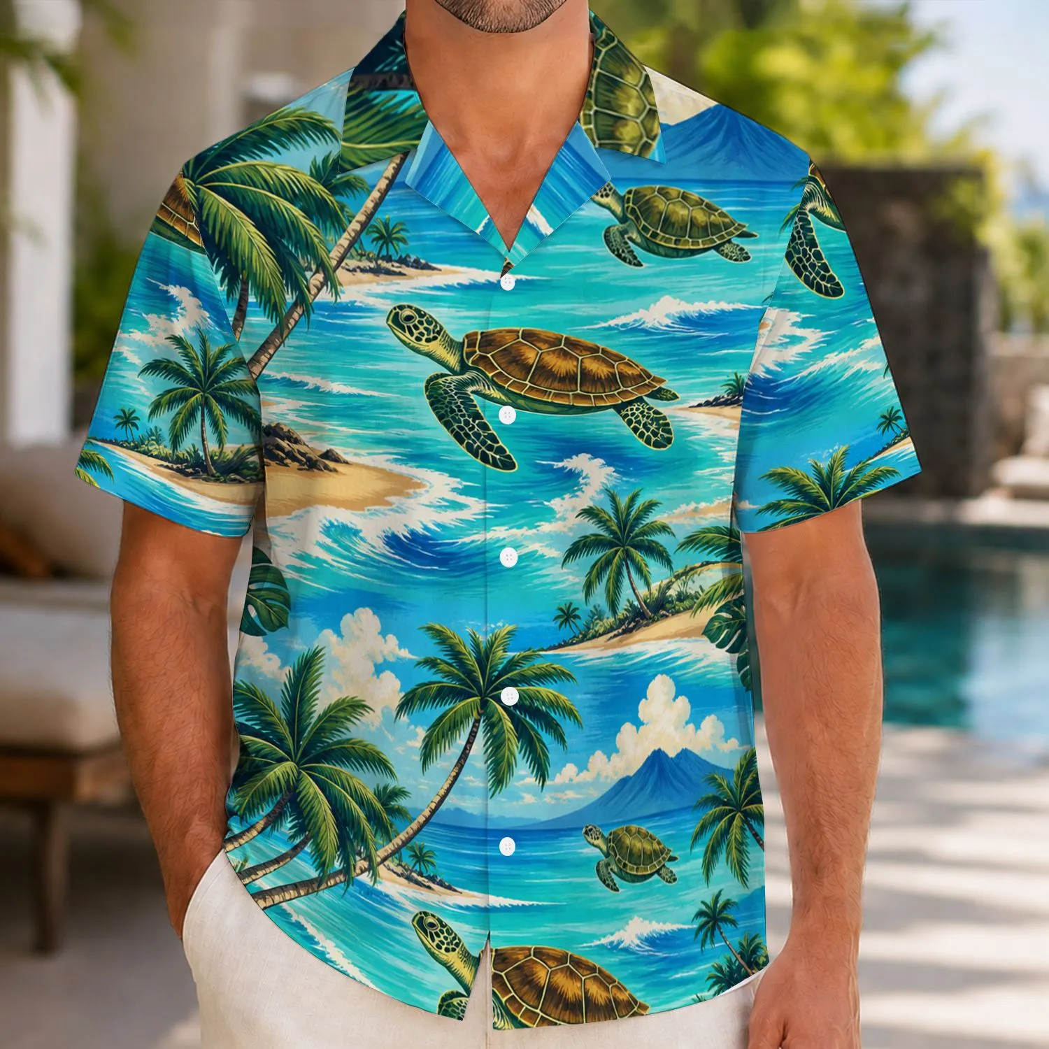 Sea Turtle Island Palms for Tropical Vacations and Beach Getaways for Men and Travelers Hawaiian Shirt - 1