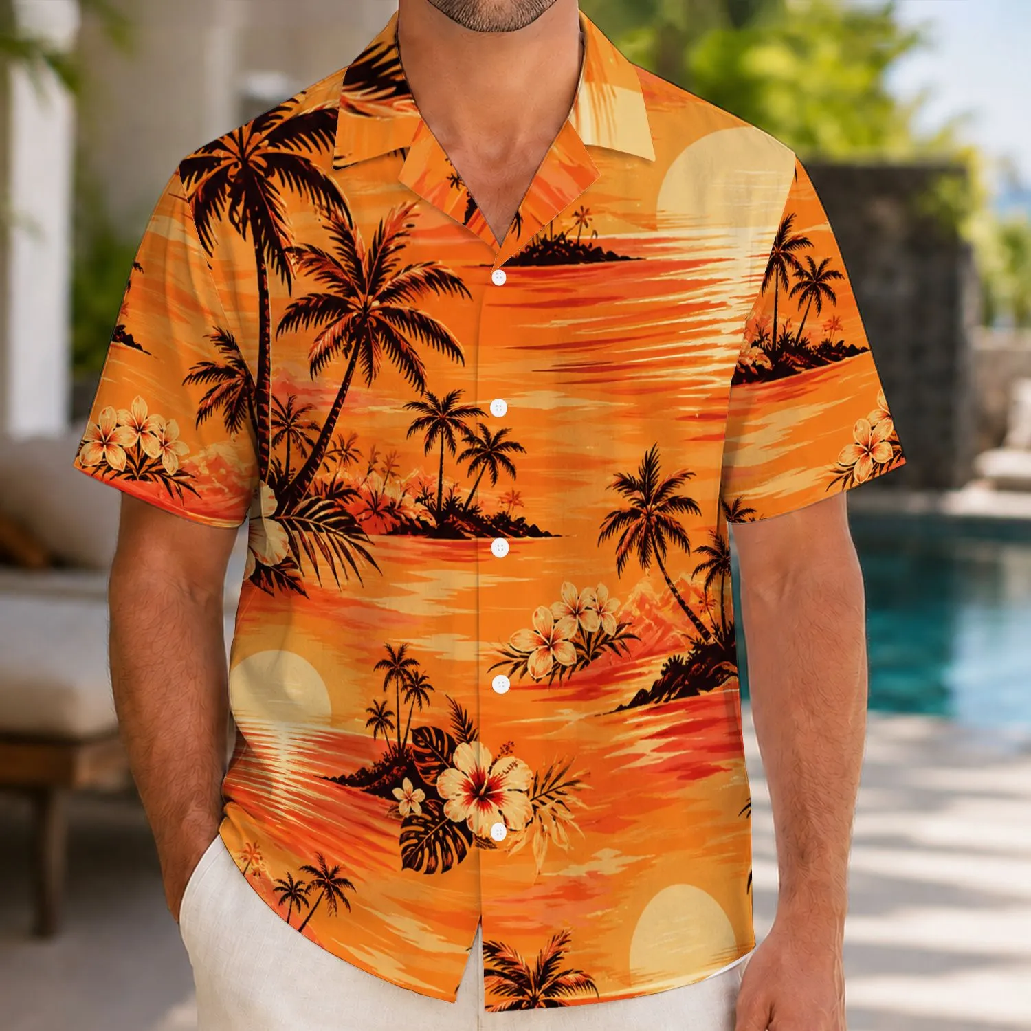 Tropical Sunset Palms and Ocean Glow for Beach Getaways and Island Vacations Wear Hawaiian Shirt - 1