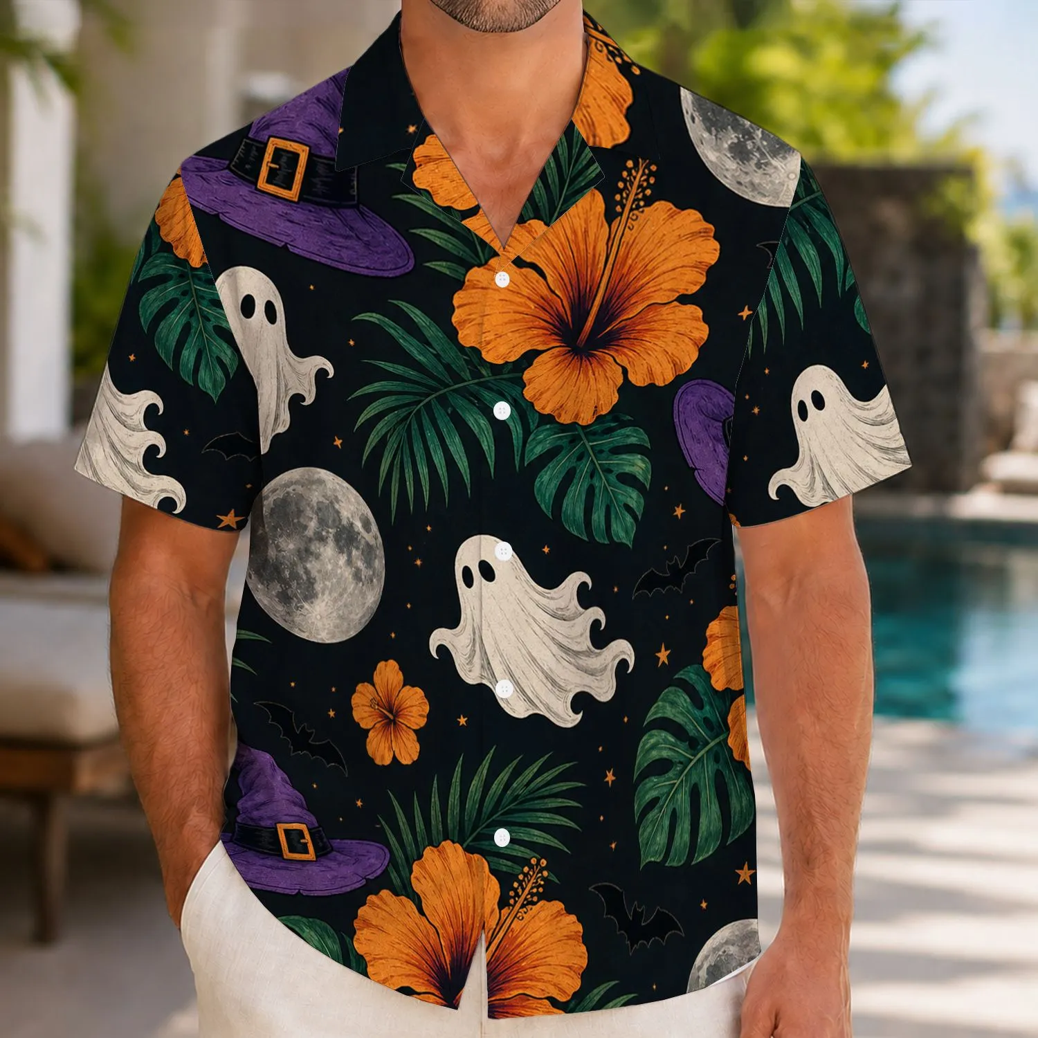 Witch Ghost Hibiscus Halloween Party Style for Spooky Island Vacation Getaways and Cruises Hawaiian Shirt - 1