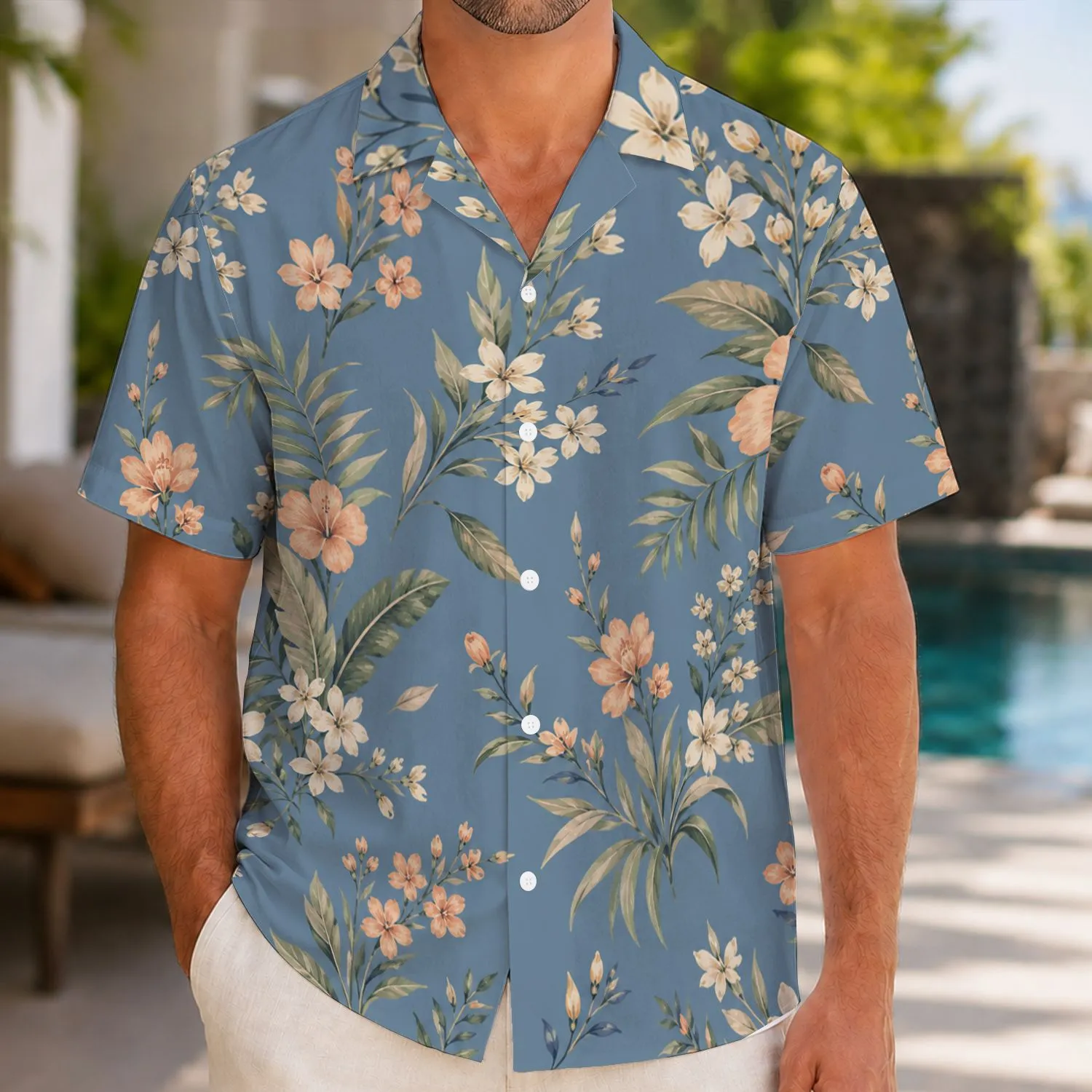 Blue Wildflower Sprigs for Matching Father Son Vacation Outfits and Father's Day Gift Hawaiian Shirt - 1
