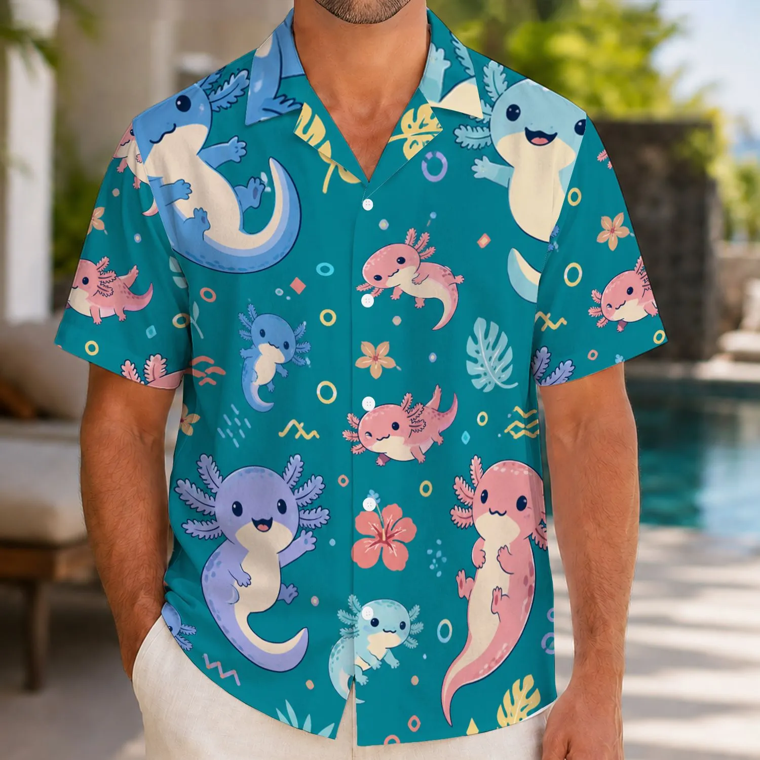 Cute Axolotl Island Friends For Beach Vacations And Summer Adventures Gift For Kids Hawaiian Shirt - 1