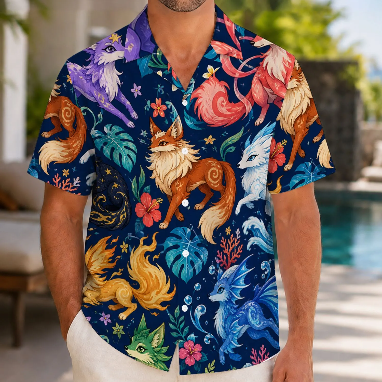 Elemental Fox Companions For Summer Beach Adventures, Vacation Style And Fan Gifts Hawaiian Shirt - 1