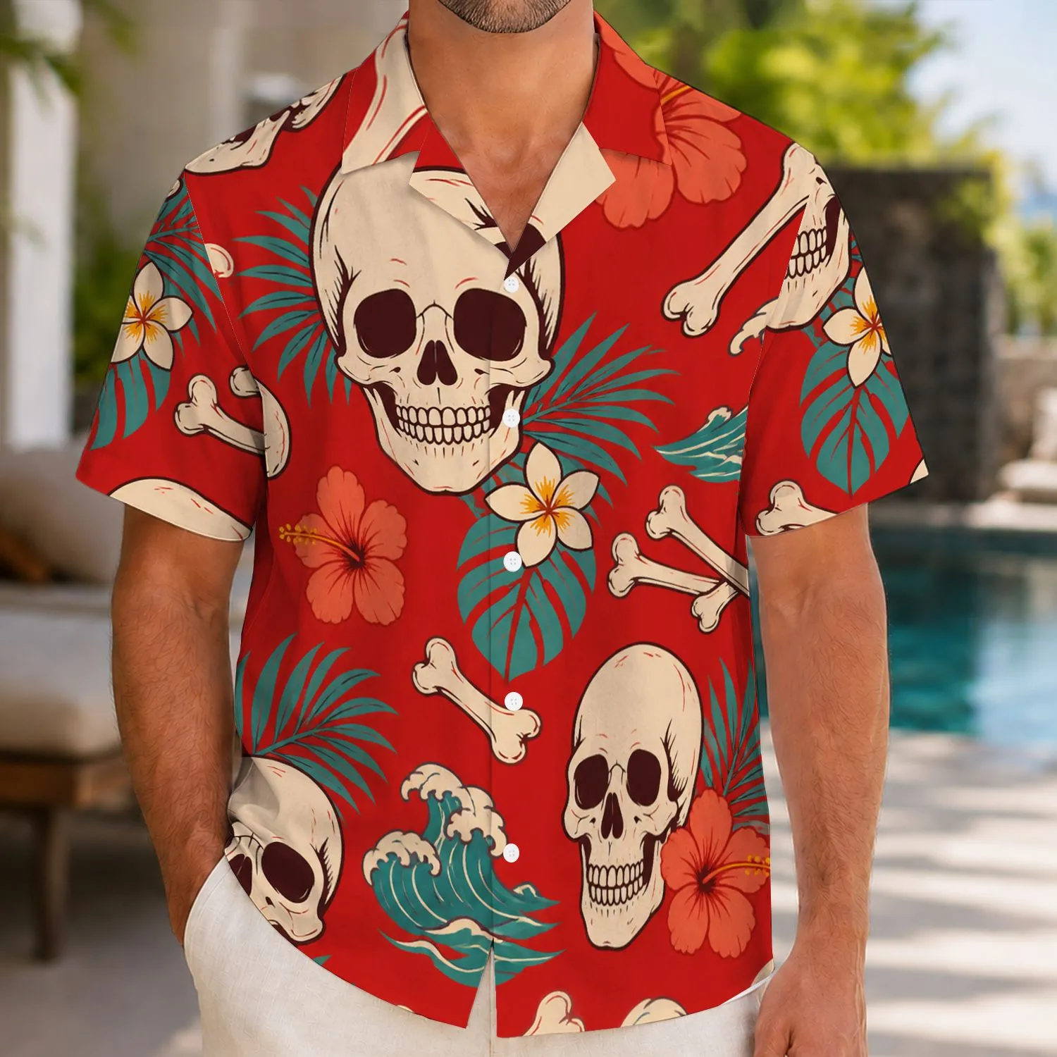 Skull and Bone Island Motifs for Beach Getaways, Summer Parties, and Rock-Loving Men Hawaiian Shirt - 1